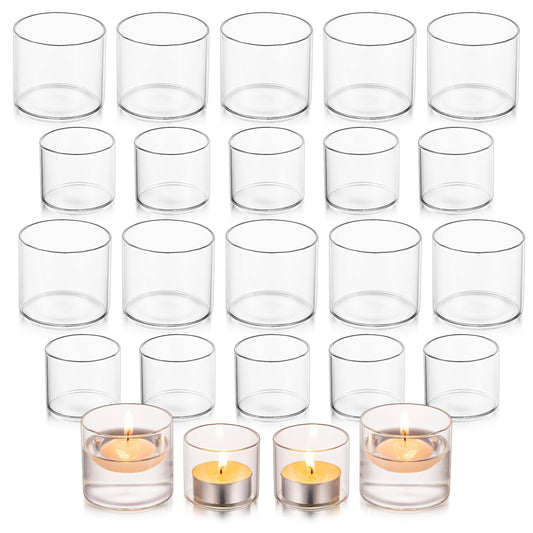 Glasseam Tea Light Candle Holders for Table Centerpiece, Small Clear Glass Votive Candle Holders Set of 24, Cute Mini Floating Tealight Holder for Wedding Centerpieces Birthday Party Decorations