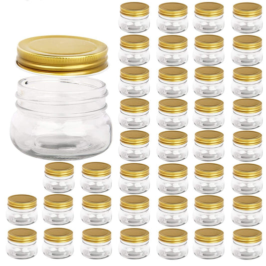 Encheng 5 oz Wide Mouth Mason Jars,Clear Glass Jars with Lids(Golden),Small Spice Jars for Herb,Jelly,Jams,Wedding Favors,Shower Favors,Baby Foods,Mini Canning Jars for Kitchen Storage 40 Pack