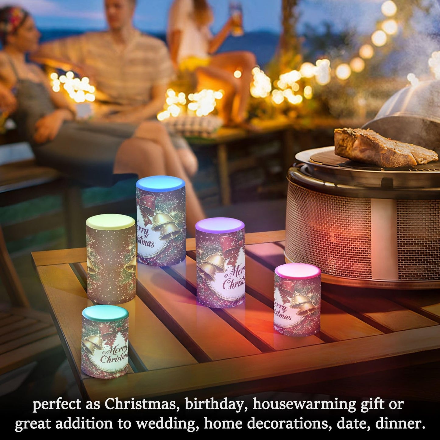Eionryn Christmas Golden Bells Red Bow Flameless Candles Battery Operated LED Candles with Remote Timer Electric Candles for Home Party Decor 2pcs