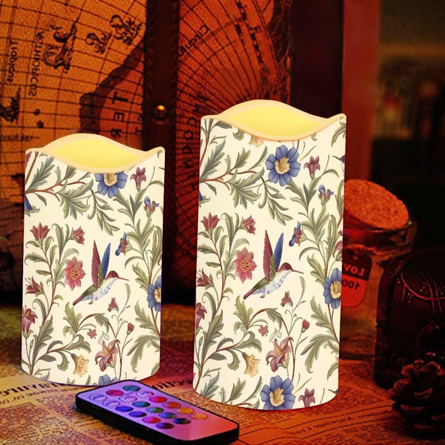 Cozeyat Garden Floral LED Candles Set of 4 Battery Powered Flameless with Remote Timer Flickering Waterproof for Indoor Outdoor Table Beach Garden Birthday