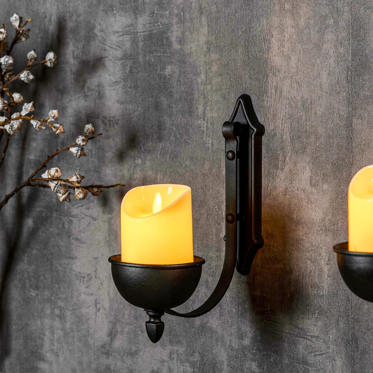 Aimto Wall Sconce Candle Holder Black Wall-Mount Metal Candle Holders Hanging Iron Wall Candle Sconce for Home,Living Room, Bathroom, Dining Room, Set of 2