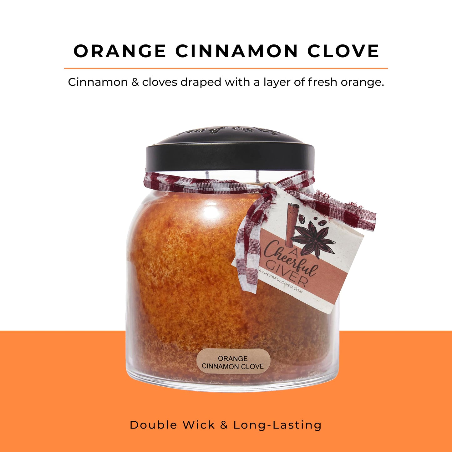 A Cheerful Giver — Orange Cinnamon Clove - 34oz Papa Scented Candle Jar with Lid - Keepers of the Light - 155 Hours of Burn Time, Gift for Women, Orange