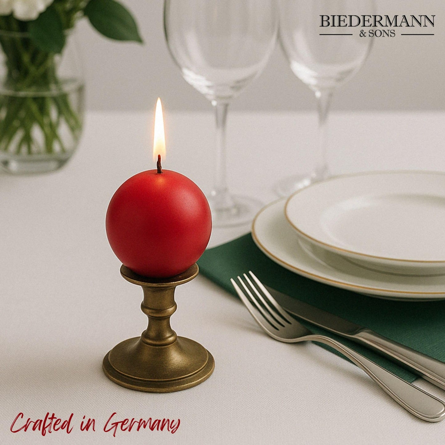 Biedermann & Sons 8-Hour Long Burning Unscented Round Ball Candles, Red, 2.5 Inch - Set of 4