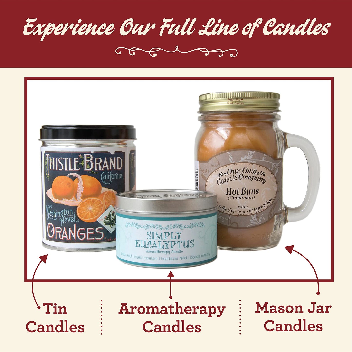 Our Own Candle Company, Cinnamon Scented Mason Jar Candle, 100 Hour Burn Time, 13 Ounces