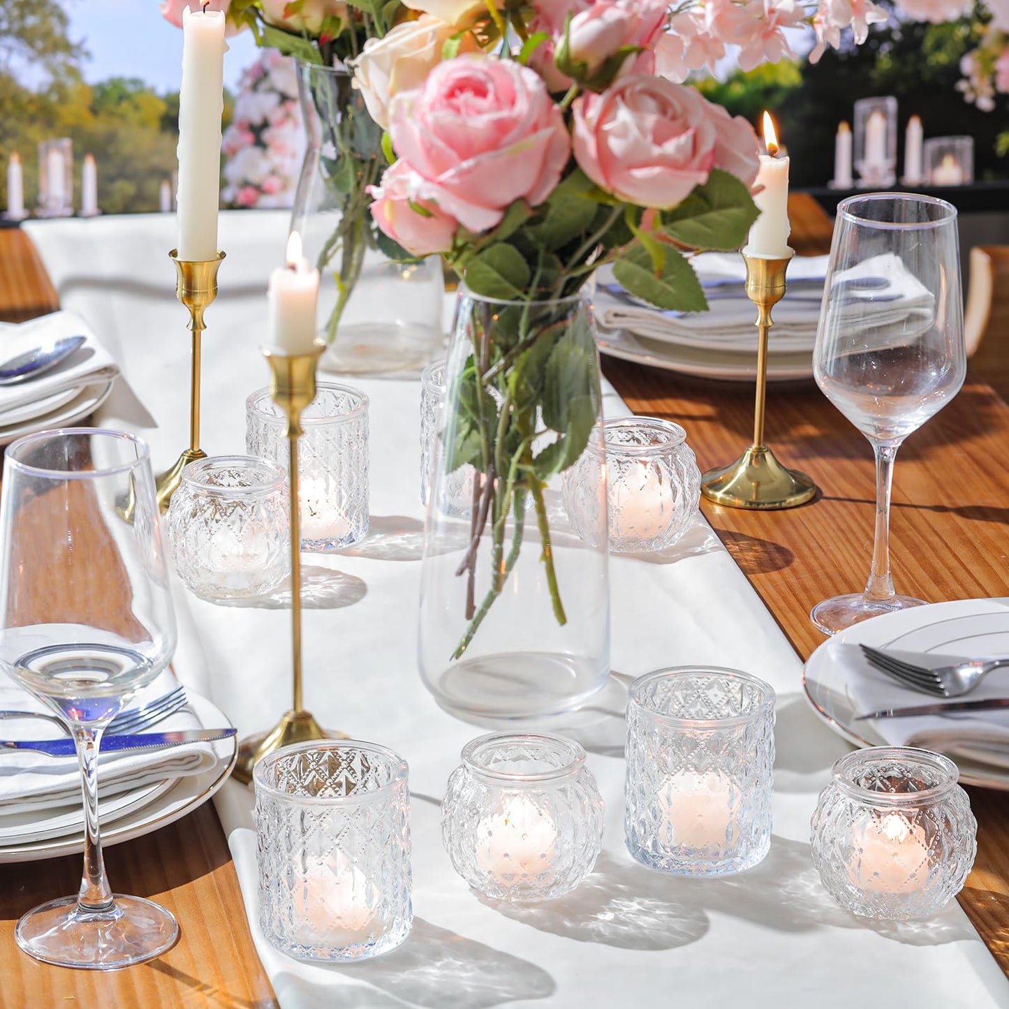 DARJEN Clear Votive Candle Holder Set of 20, Upgraded Size Tea Light Candle Holder Glass for Wedding Table Centerpieces, Elegant Bulk Votive Holders for Party, Proposals and Wedding Shower