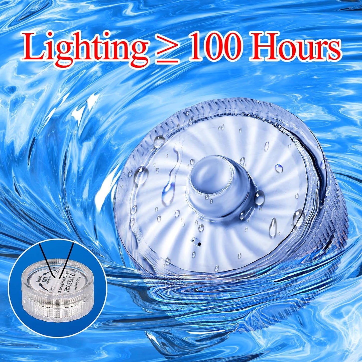 Mini Submersible LED Light, 24pcs Red Waterproof Flameless Candles Tealights, Underwater Batteery Powered Tea Lights for Wedding Home Vase Festival Party Decoration