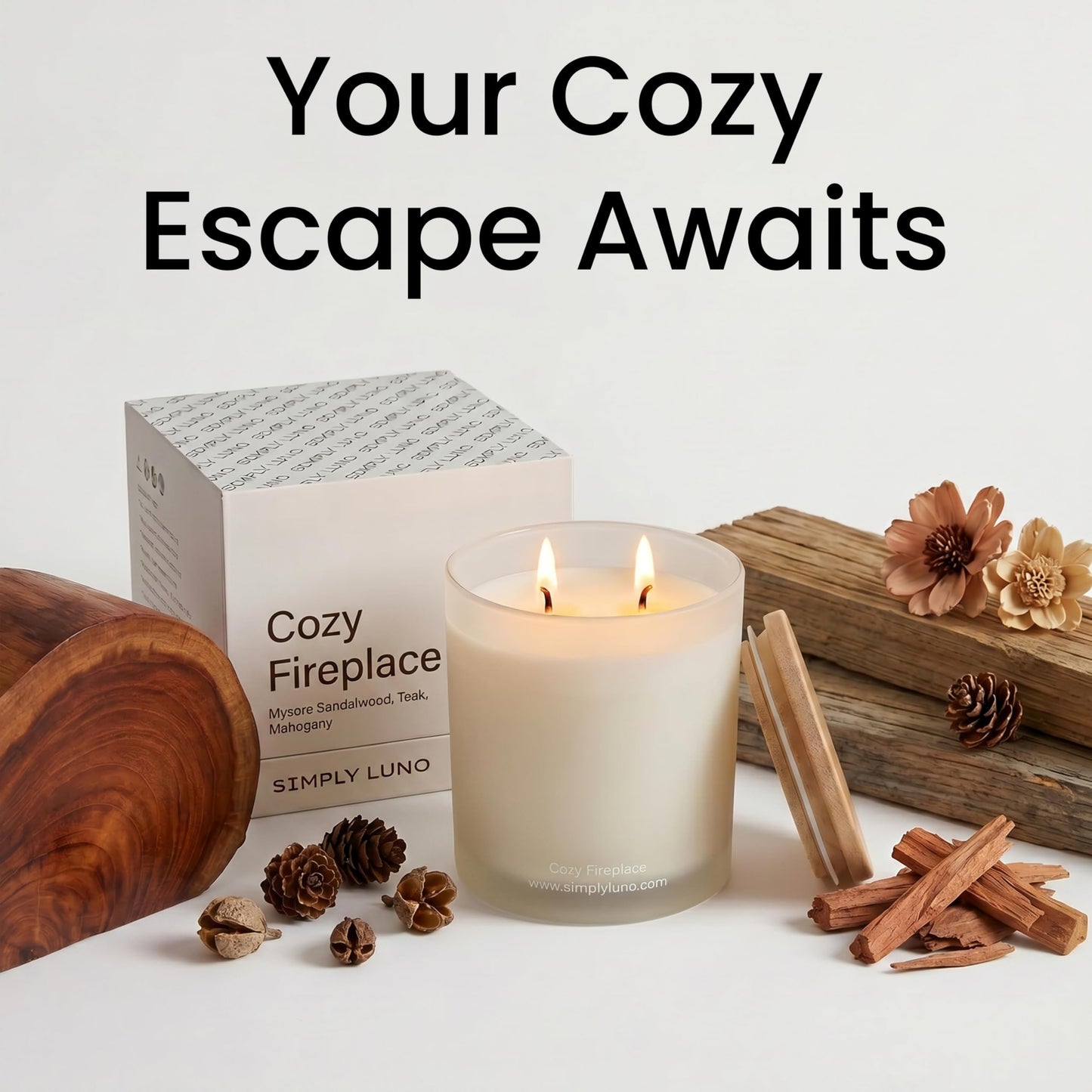 Cozy Fireplace | Tobacco & Wood Scented Candle | 14oz Soy Wax Large Candle | 50+ Hour Long Lasting Candle | Fall and Winter Home Scent| Luxury Jar Candle | Luxury Gift Box for Men