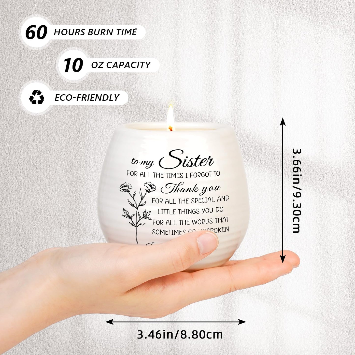 Sisters Birthday Gifts from Sister Brother, Sisters Candle 10Oz Sister Mothers Day Birthday Gifts, Thanksgiving, Thank You Gift, Soy Wax Lavender Scented Candle in Ceramic Jar Handmade