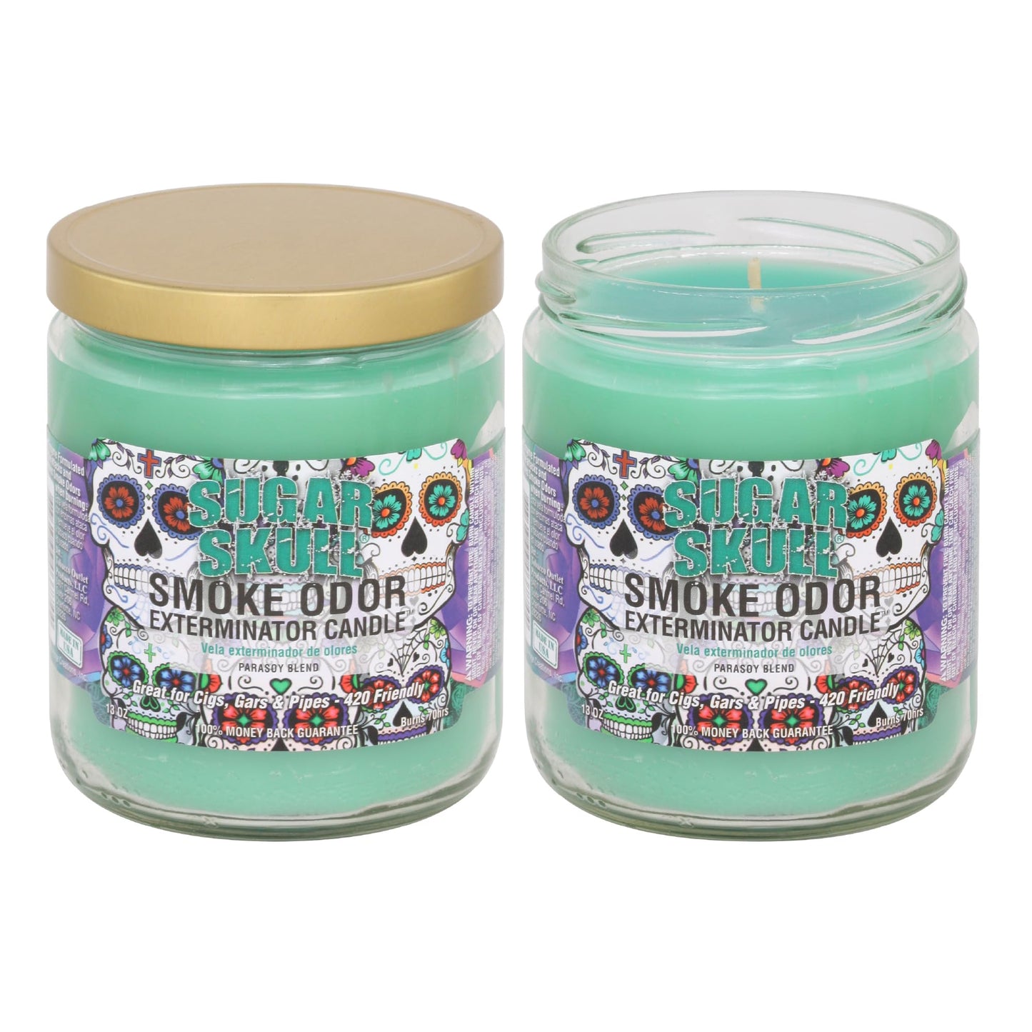 Smoke Odor Exterminator 13oz Jar Candles Sugar Skull, Pack of 2