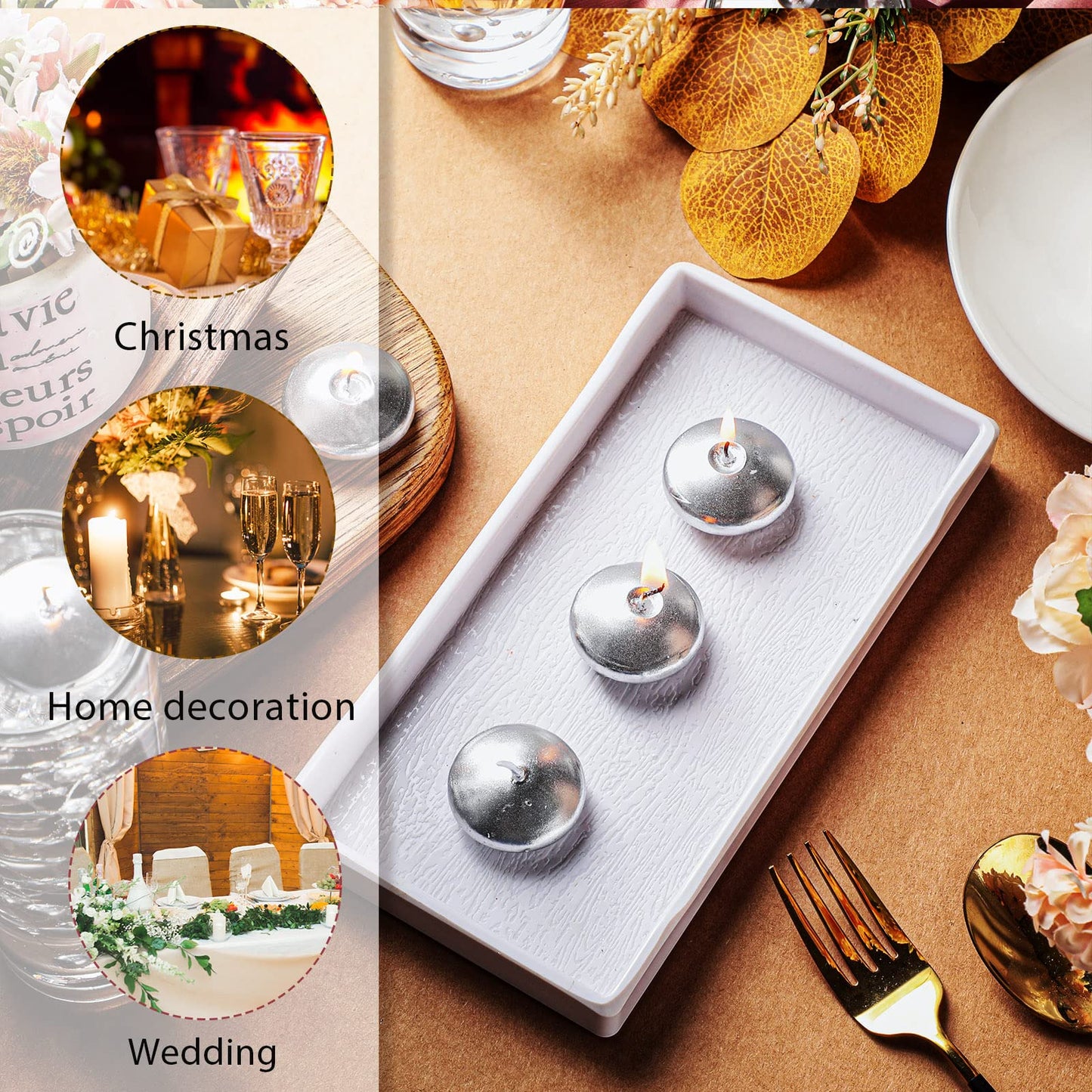 Nuanchu 20 Pcs Mini Floating Candles Small Floating Unscented Candles Round Tea Lights Disc Smooth Wax for Pool Bathtub Dinner Wedding Home Favors(0.7 x 1.4 in,Silver)