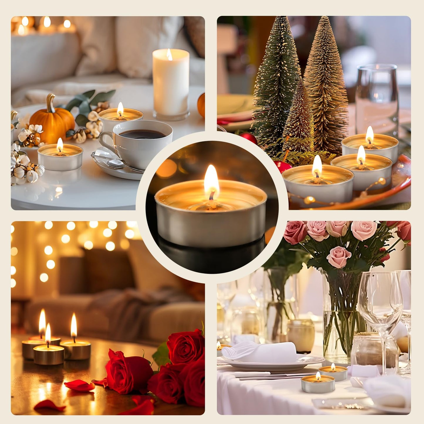 Soy Tea Lights Candles 100 Pack,4 Hours Long Burning-Natural Soy Wax Tealights Candles,Paraffin-Free,Unscented,Clean Burn Tea Lights Votive Candle Bulk for Weddings,Dinner