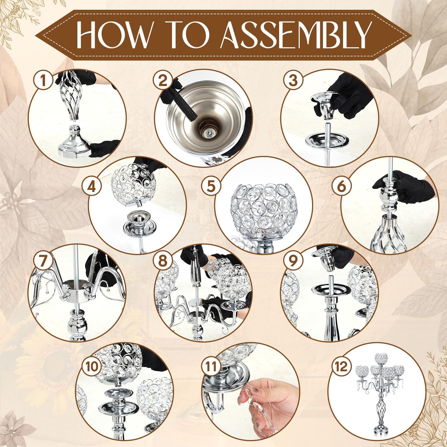 Nitial 4 Pcs 5 Arm Crystal Candelabra Centerpieces for Table 27 Inch Retro Victorian Crystal Candle Holders Bowl Table Centerpieces Decor for Wedding Banquet Valentine Dinner Party Event (Silver)