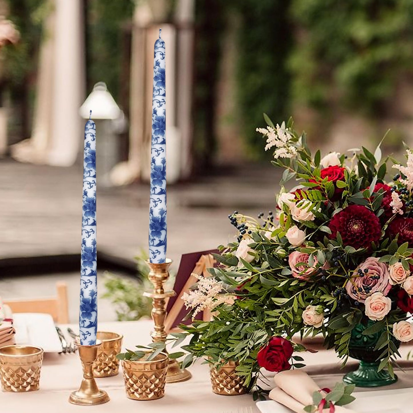 NJAO HOO Candlesticks 10 in Straight Taper Candles Hand Printed Blue and White Candlesticks Unscented Tall Tapered Candle Sticks for Home Garden Decor