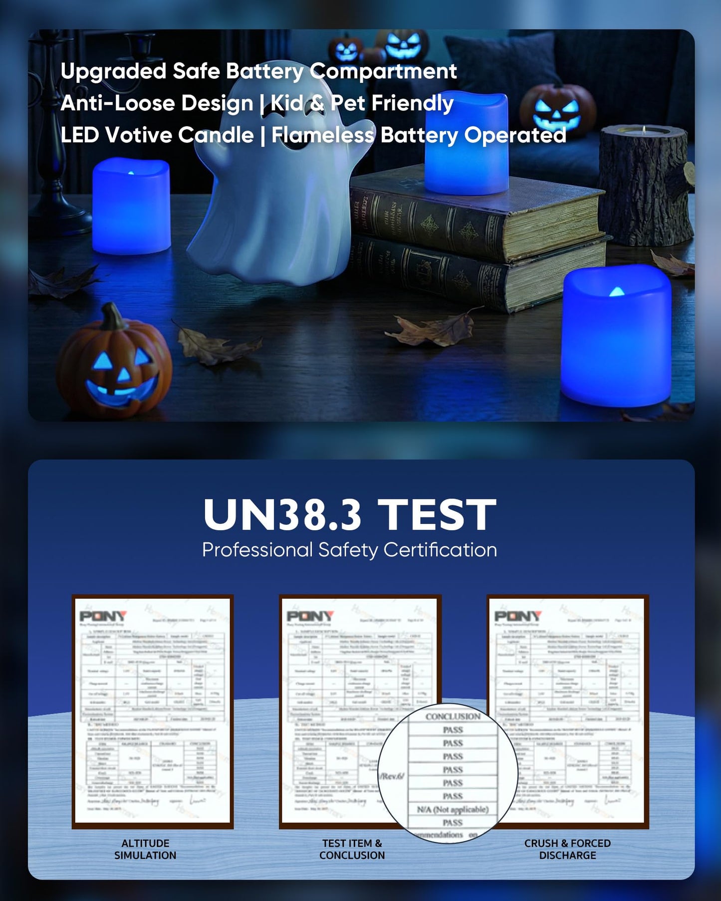 Homemory 24Pack Blue Flickering Flameless Votive Candles, 200+Hour Electric Fake Candles, Battery Operated LED Tealight for Wedding, Outdoor, Table, Festival (Warm White,Battery Included)