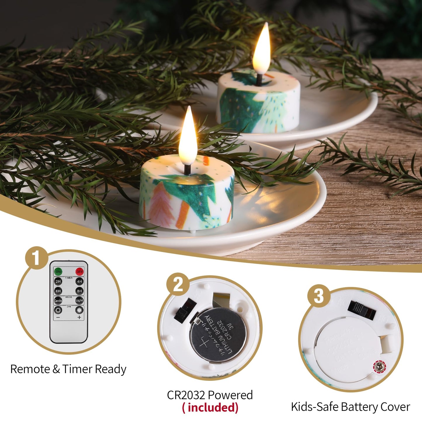 Eywamage Flameless Tealights with Remote Batteries, Realistic Flickering LED Tea Votive Candles Set of 12