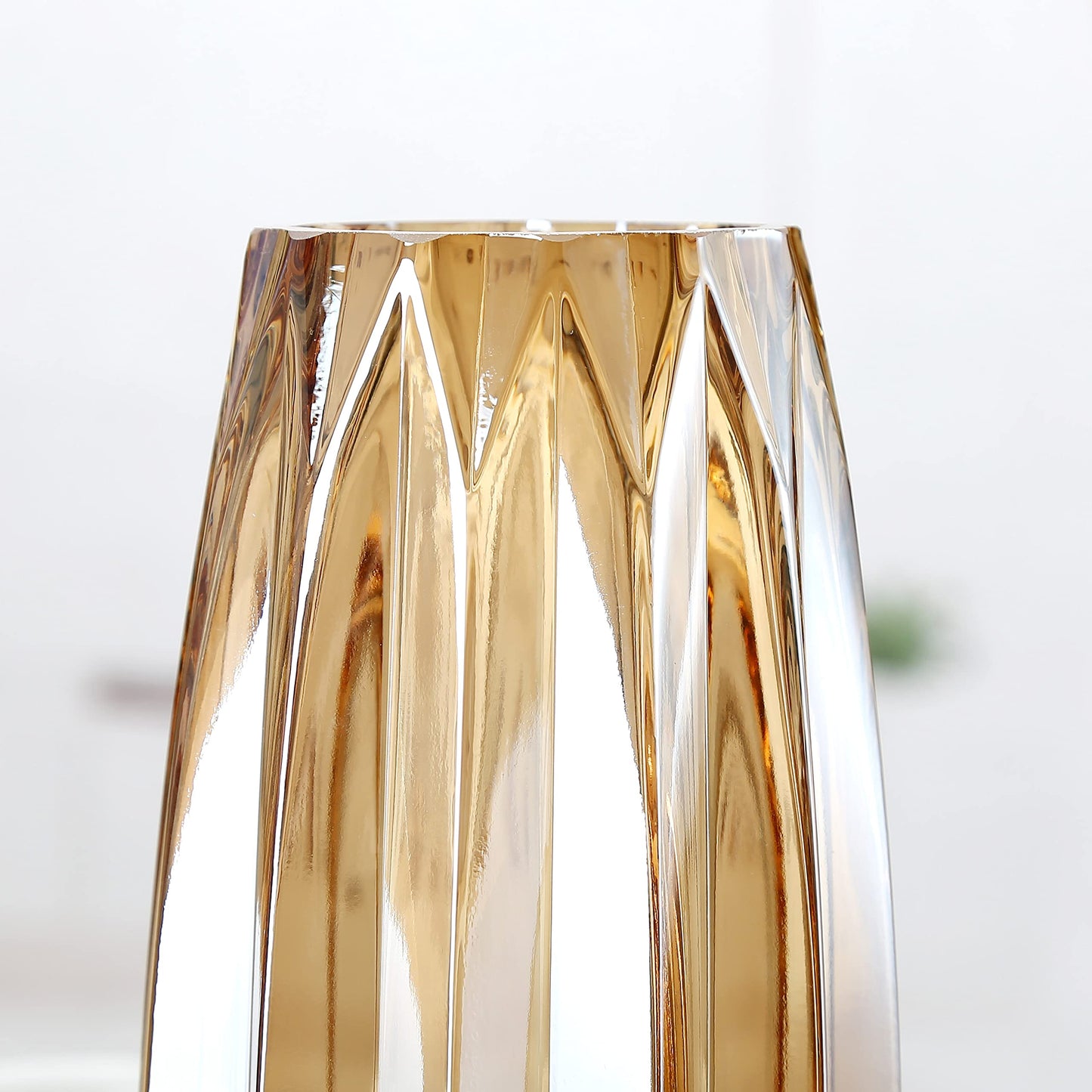 Lucky Bird Amber Glass Vase - Modern Tall/Short Ribbed Vase for Flowers & Candles - Amber H11.8" Centerpiece HomeDecor