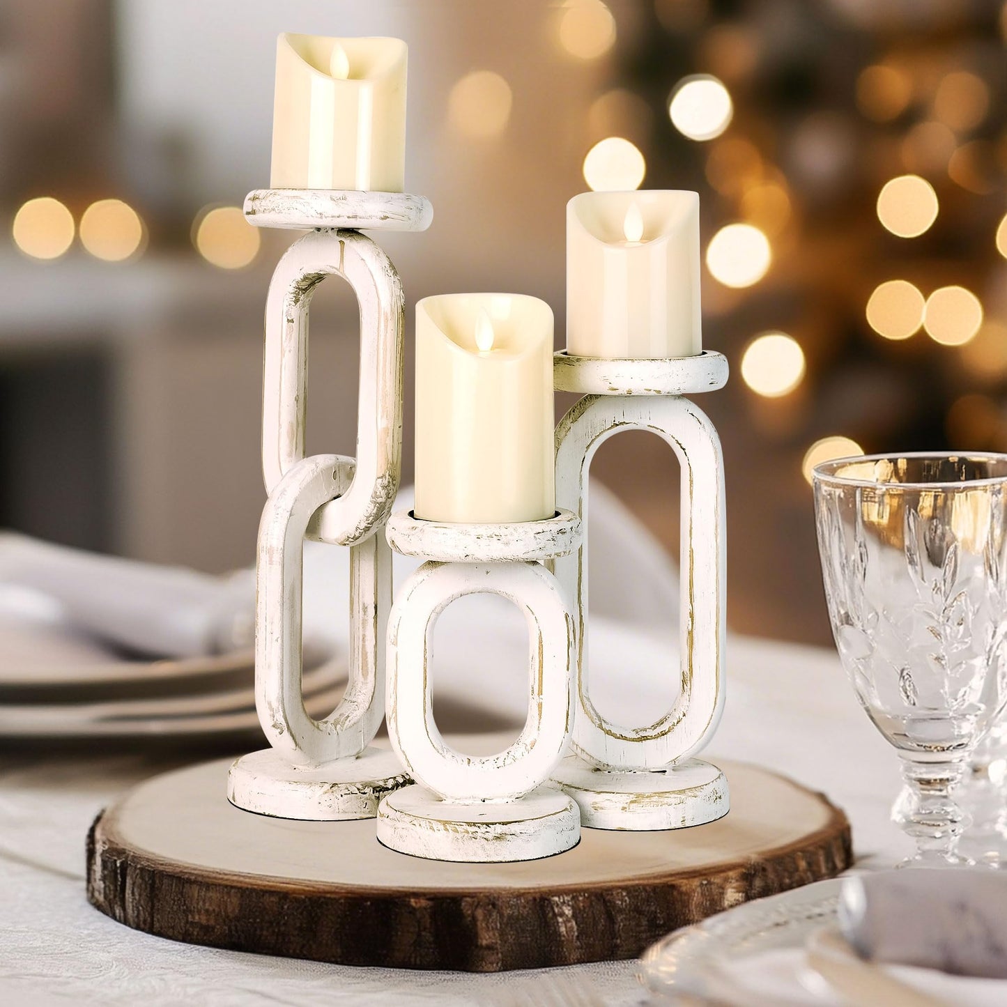 Wood Candle Holders for Pillar Candles Rustic Pillar Candlestick Stands Set of 3