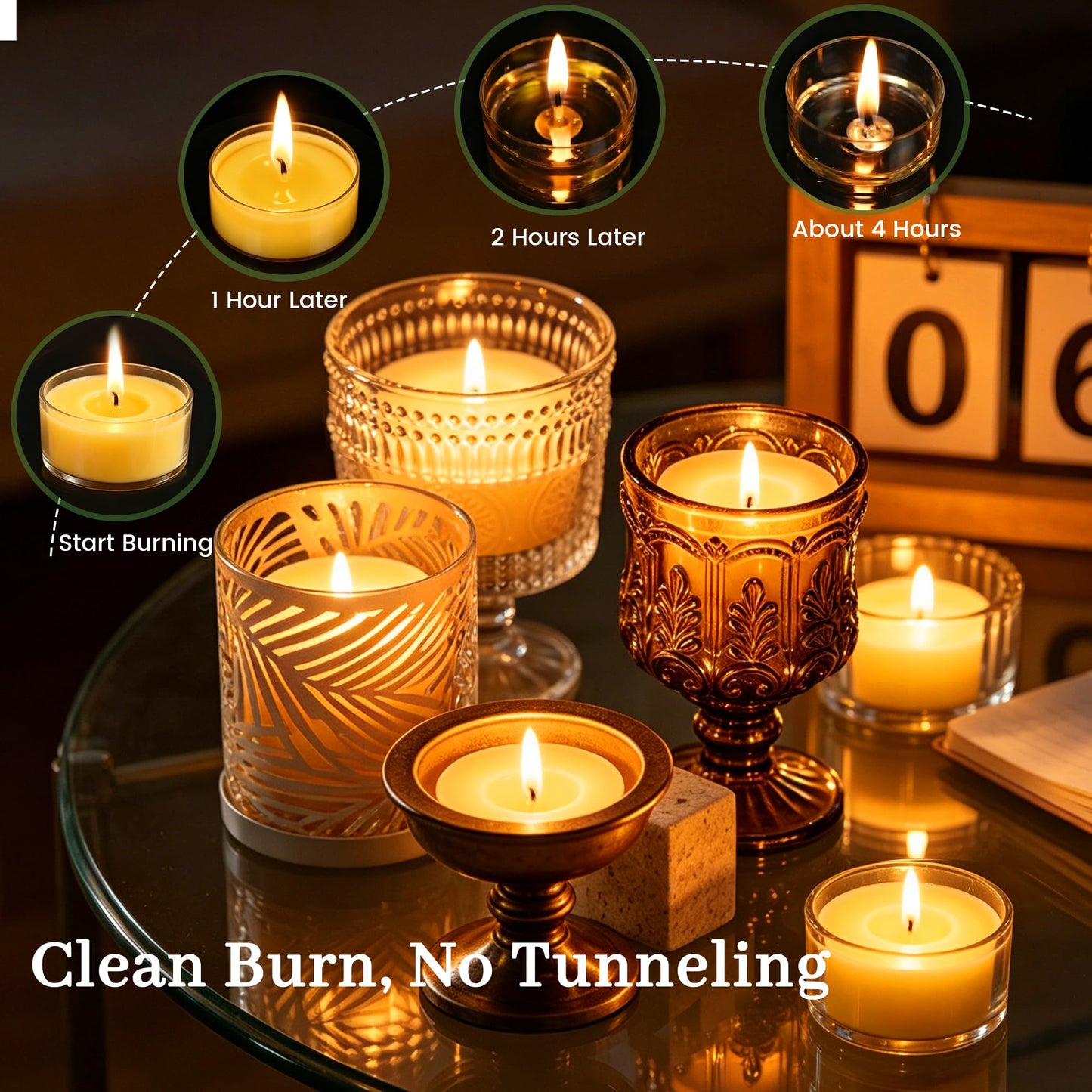 Tealight Citronella Candles Outdoor, 4Hours Soy Wax Tea Lights Candles for Patio, Garden, Yard, Terrace, Camping, Home, Indoor, Party, 30 Pack Acrylic Votive Candles for Weddings, Shabbat, Events