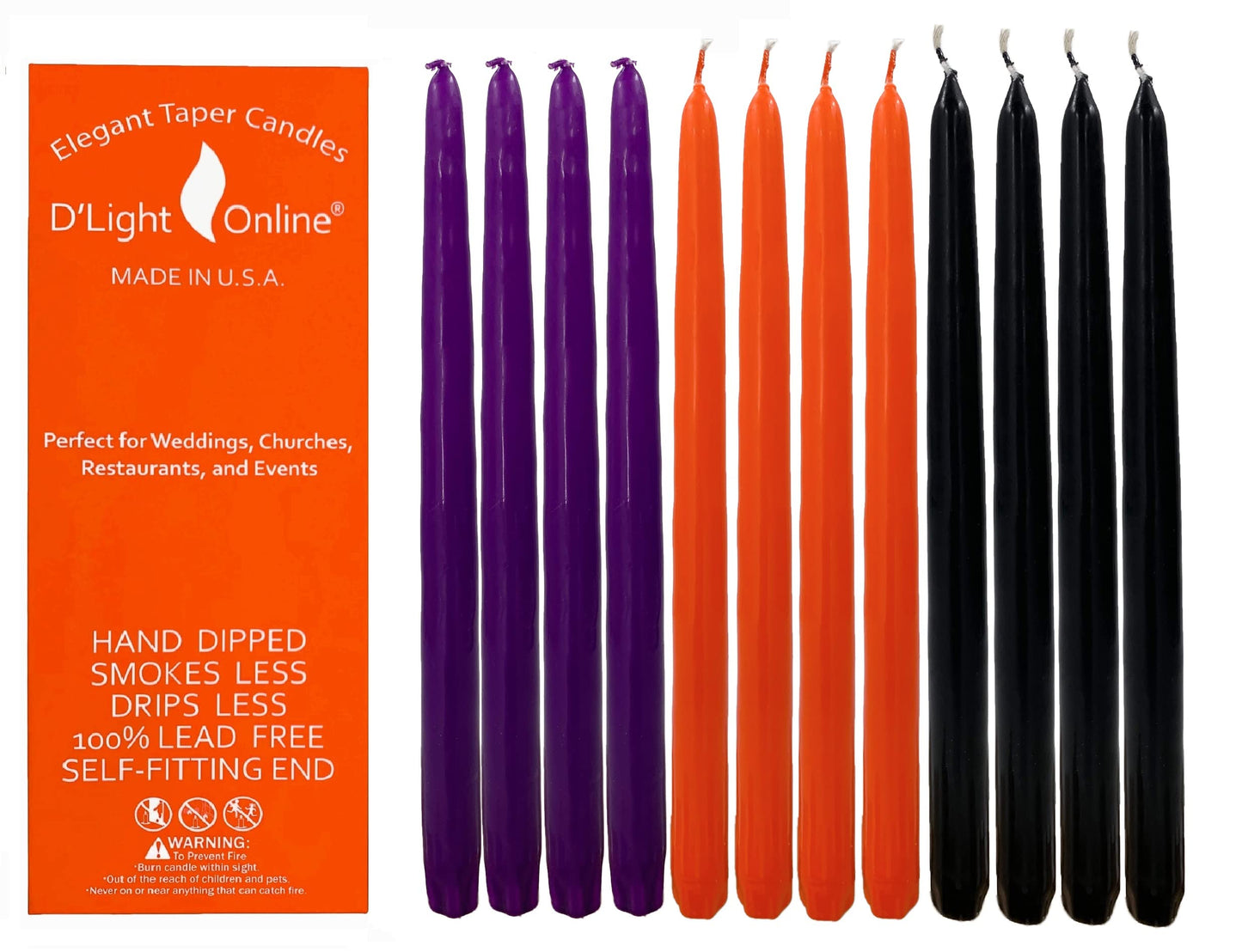D'light Online Elegant 10" Unscented Holiday Taper Candles for Halloween - Premium Quality Candles Hand-Dipped Tapered Candles, Dripless and Smokeless - Set of 12 (10 Inch, Spooky)