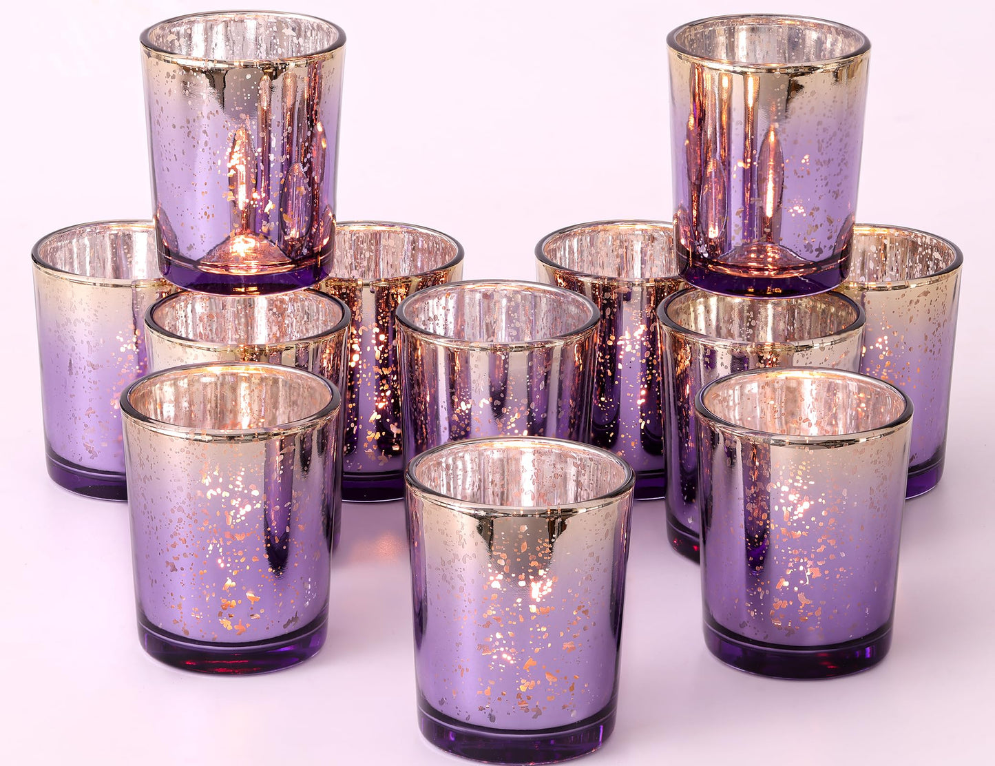 Volens Purple Votive Candle Holders Set of 12, Speckles Mercury Glass Tealight Candle Holder Bulk for Table Wedding Centerpiece, Purple and Gold Party Decorations & Home Decor