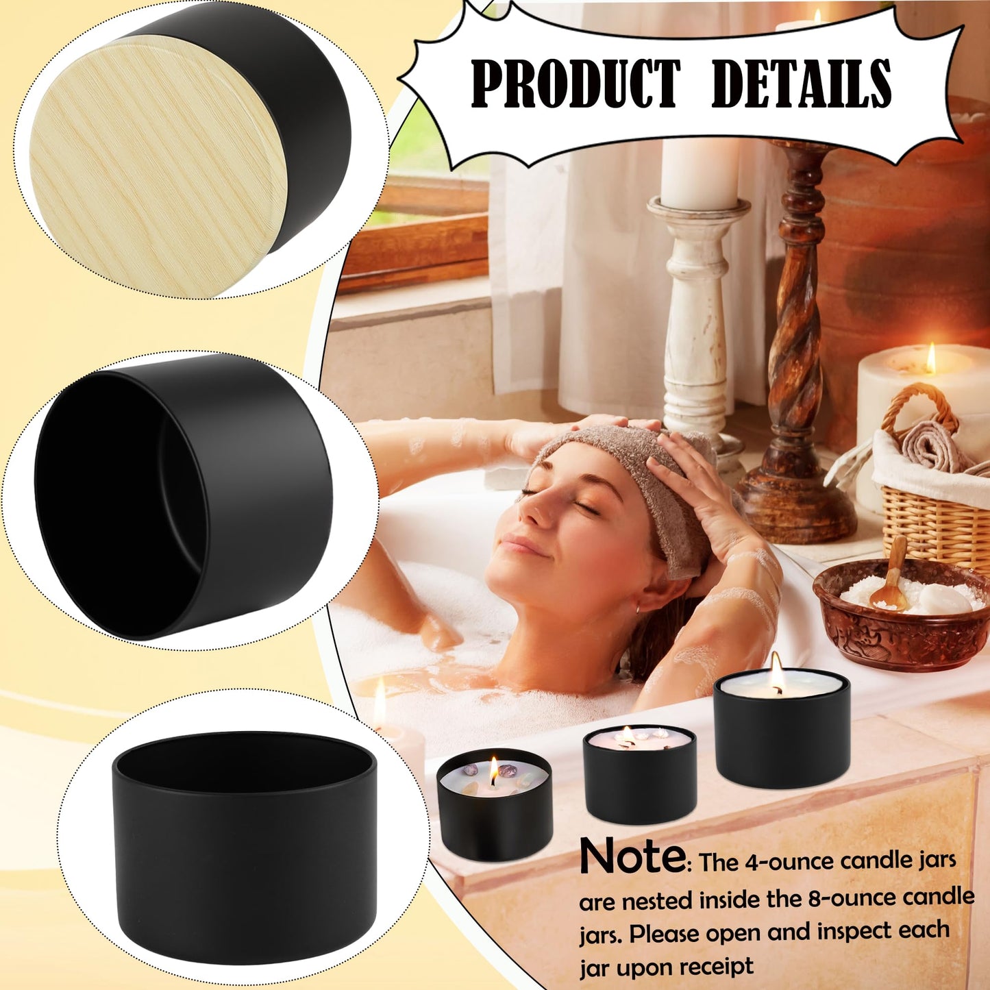 Swakuta 30 Pack Candle Tins for Candle Jars Making Black Metal Empty Candles Container with Wood-Grain Lids Bulk 4 8 oz Gift DIY Storage Supplies