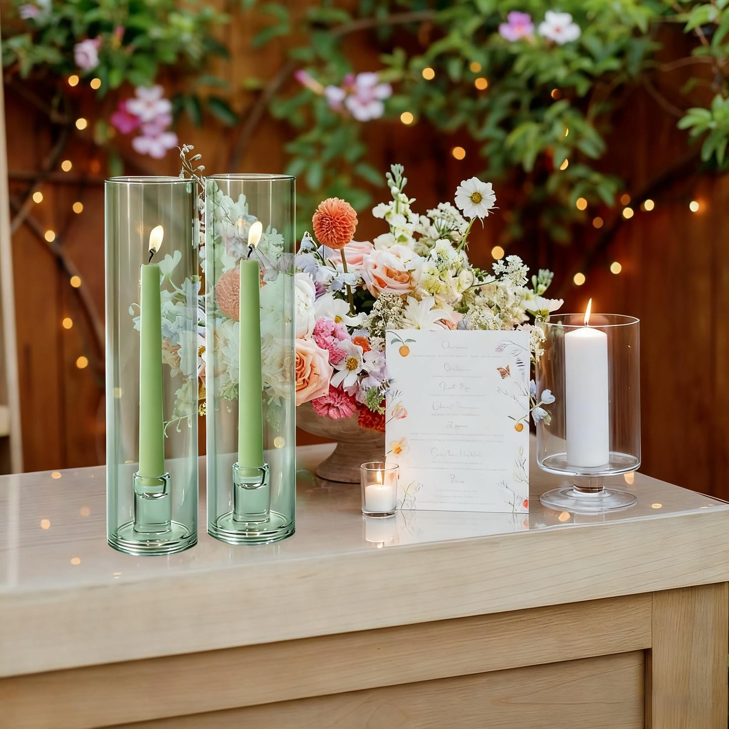 Vixdonos Glass Hurricane Candle Holder Set of 3 Modern Candlestick Holders Long Taper Candle Stand with 11.8 inch Tall Cylinder Windproof Cover for Wedding Party Table Centerpiece Outdoor