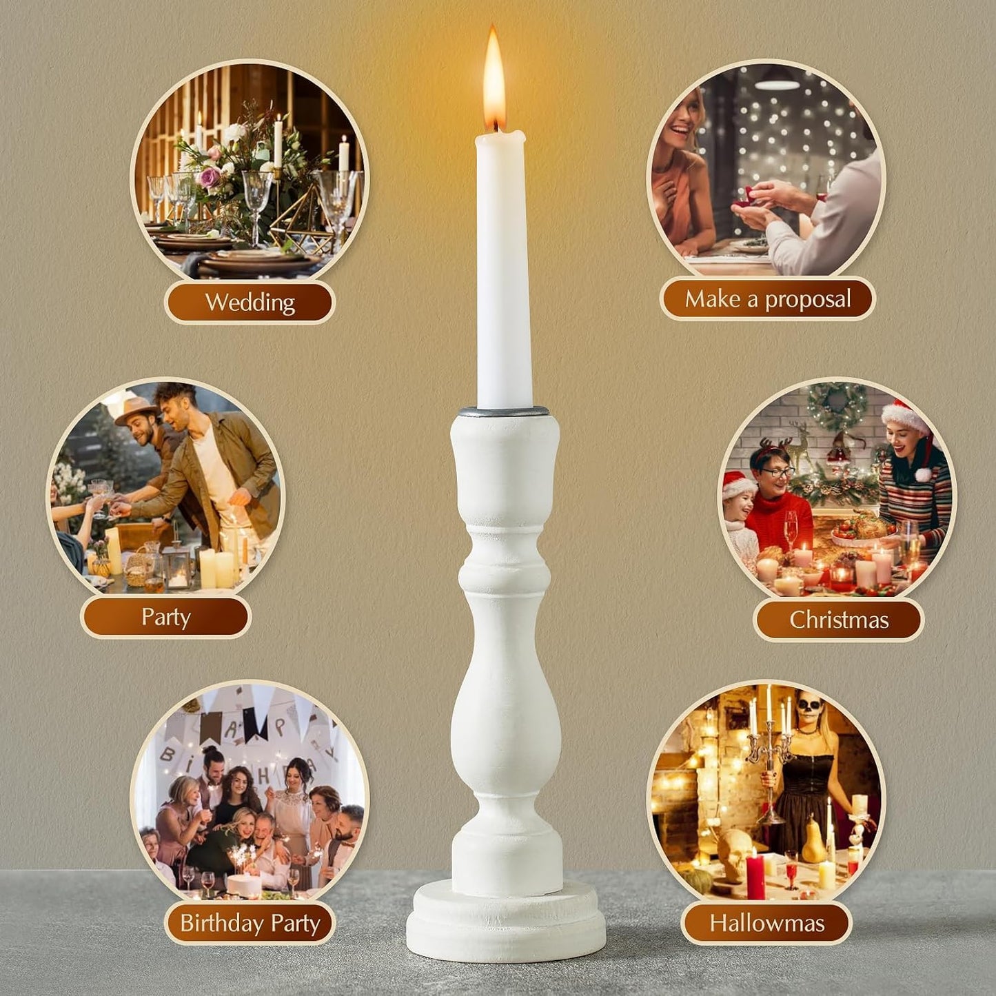 WPONSZU 16 Pack White Taper Candles, 7-8 Hours Burn Time, Unscented, Smokeless and Dripless, 4/5 x 10 Inch for Christmas,Household,Dinner,Wedding,Valentine's Day,Party and Home Décor Candlesticks