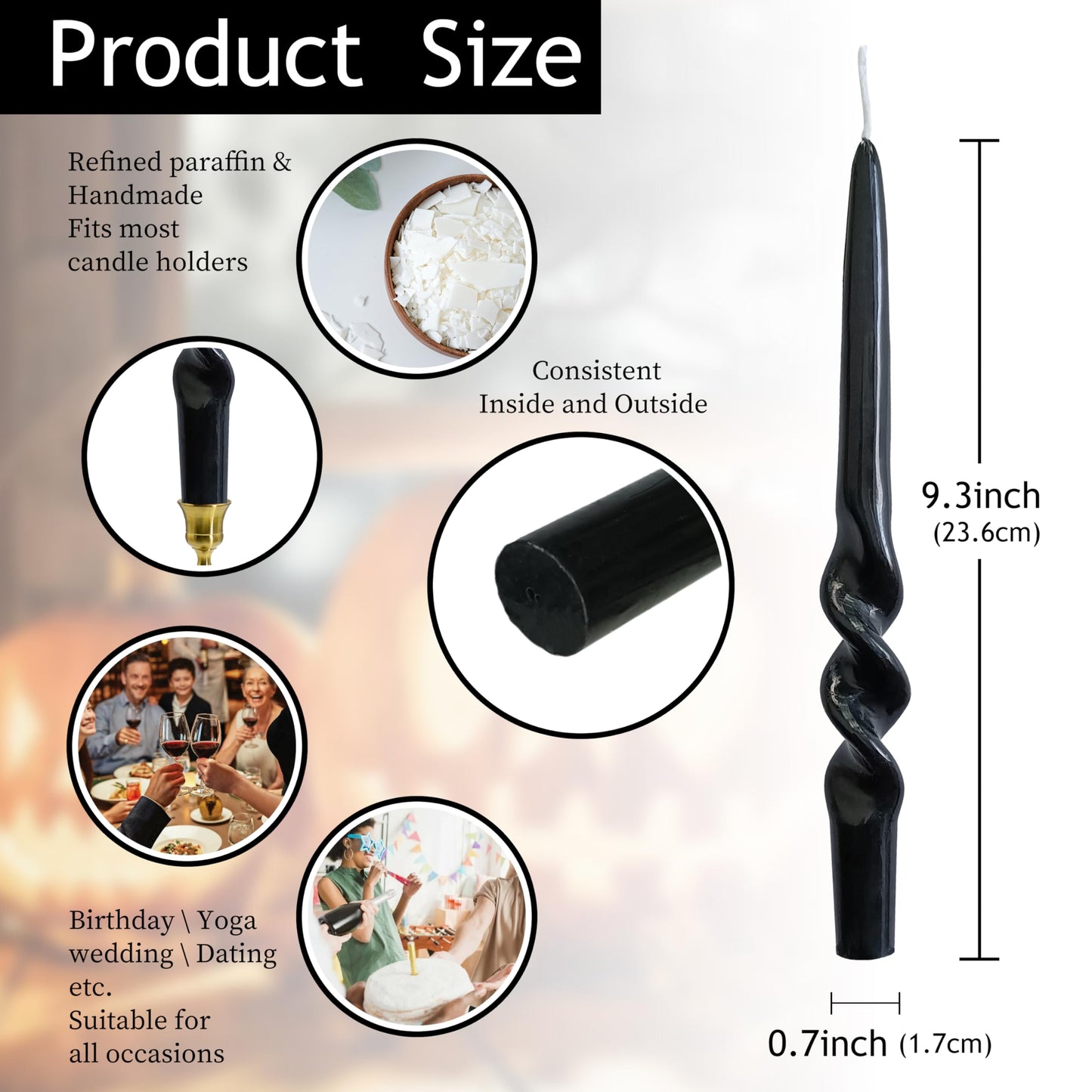 Black Taper Candles Tall Halloween Candlesticks Dripless Spiral Taper Candles Twisted Candlesticks Funky Candle Sticks Unscented Candle for Halloween Dinner Decor Praty Housewarming