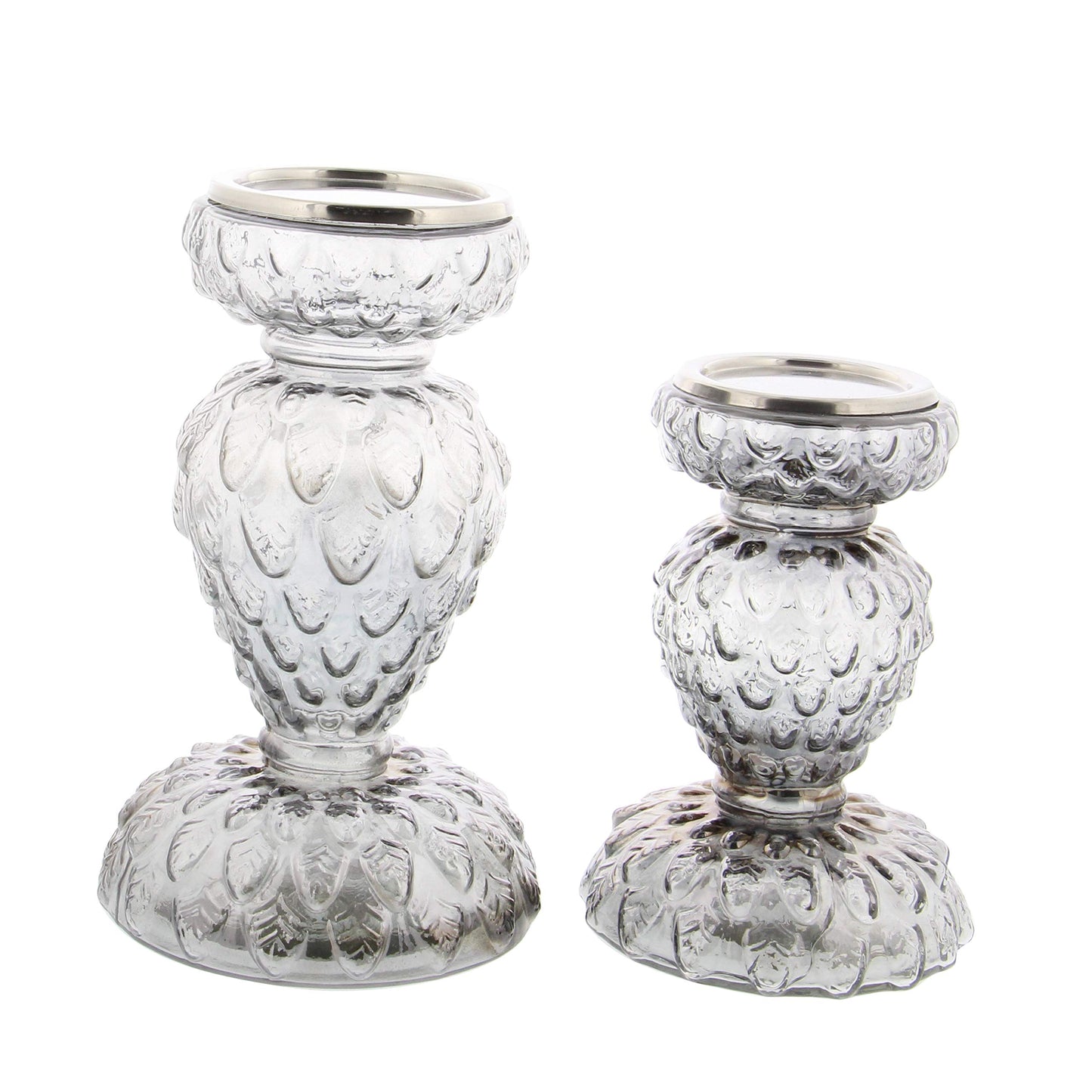 Deco 79 24676 Set of 2 Lattice-Patterned Glass Candle Holders Candle Holder,Clear