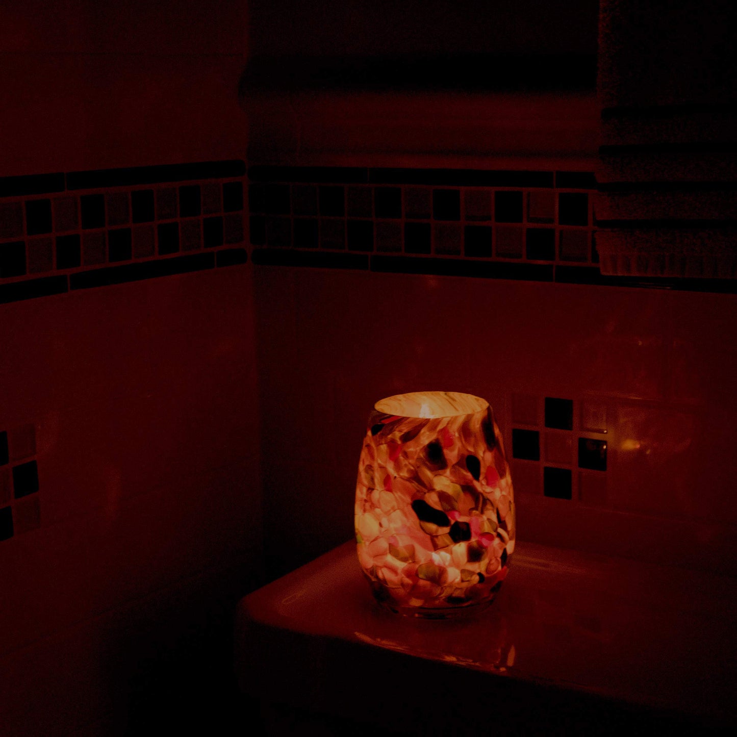 Totally Blown Glassworks Votive Candle Holder, Tea-Light, Handmade Blown Glass, Accent Vase, Centerpiece, Home Decor, Artist Dehanna Jones, Seattle, WA. (Orange MM Halloween Night)