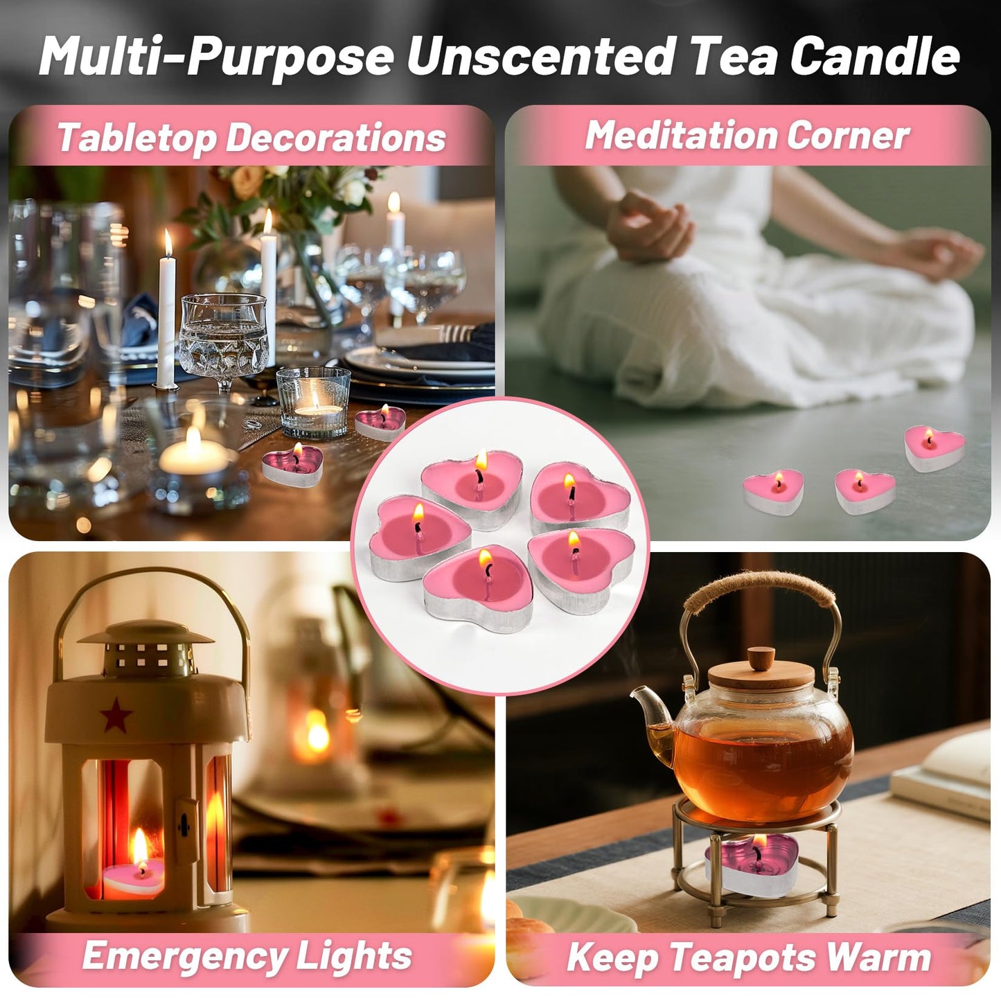 MAQIHAN Valentine Love Pink Tea Lights Candless - Pink Heart Shaped Tealight Candles - Soy Candle for Valentine, Dating, Weddings, Anniversaries, Candle Gift