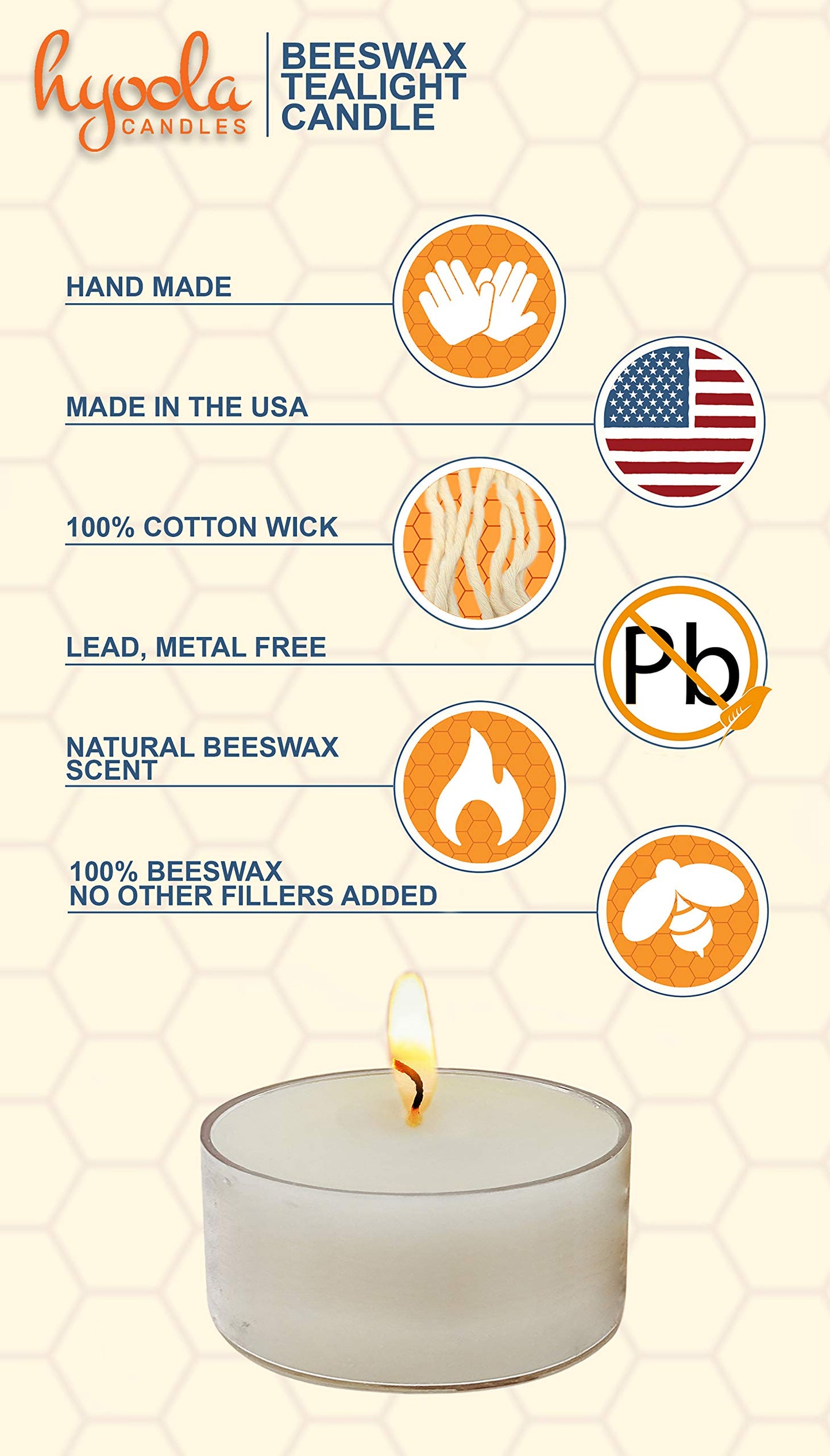 Hyoola Pure White Beeswax Tea Lights - 24 Pack - Handmade Decorative Unscented - Tealight Candles - 4 Hour Burn Time, Clear Cup