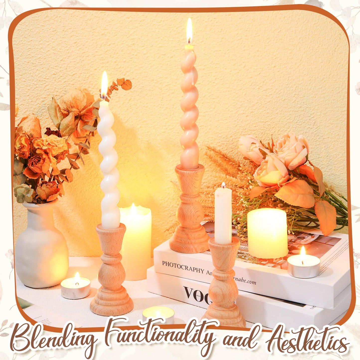 Nitial 12 Pcs Wood Candlestick Holders Unfinished Classic Wooden Candle Holders Small Unfinished Candlestick for Crafts DIY Xmas Christmas Gift Decoration (4 Inch)