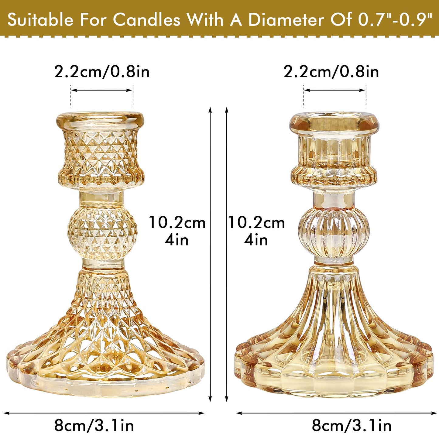Brown Glass Candlestick Holders,8 pcs Set include Taper Candle Holders and Stripe Candle Holders,Two Style for Formal Events, Wedding, Festival,Church, Party & Festival Decoration
