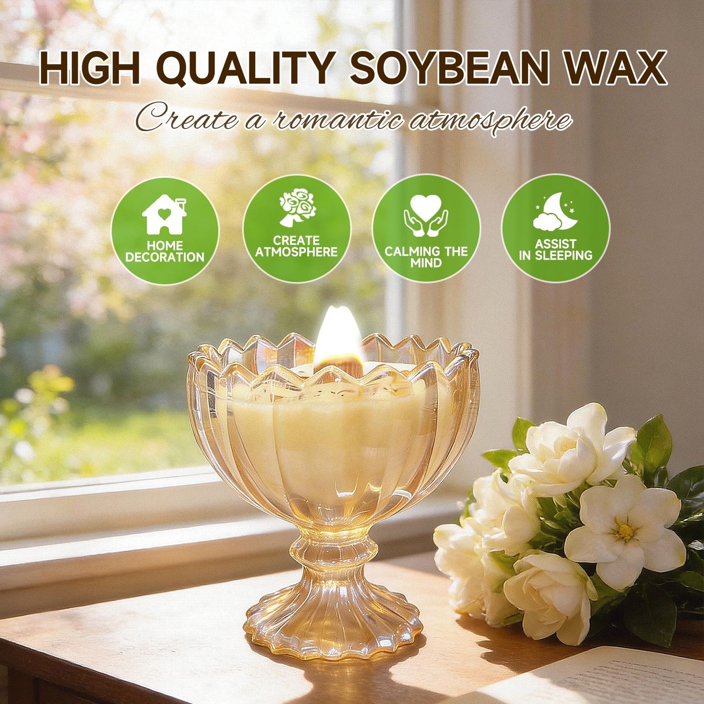 Joo Sko Jar Petal Bowl Shape Soy Wax Gardenia Scented Candle, Aromatherapy Jar Candles for Home Scented or As a Christmas Holiday Candle Gift for Your Lover(7OZ/48Hours Burning)