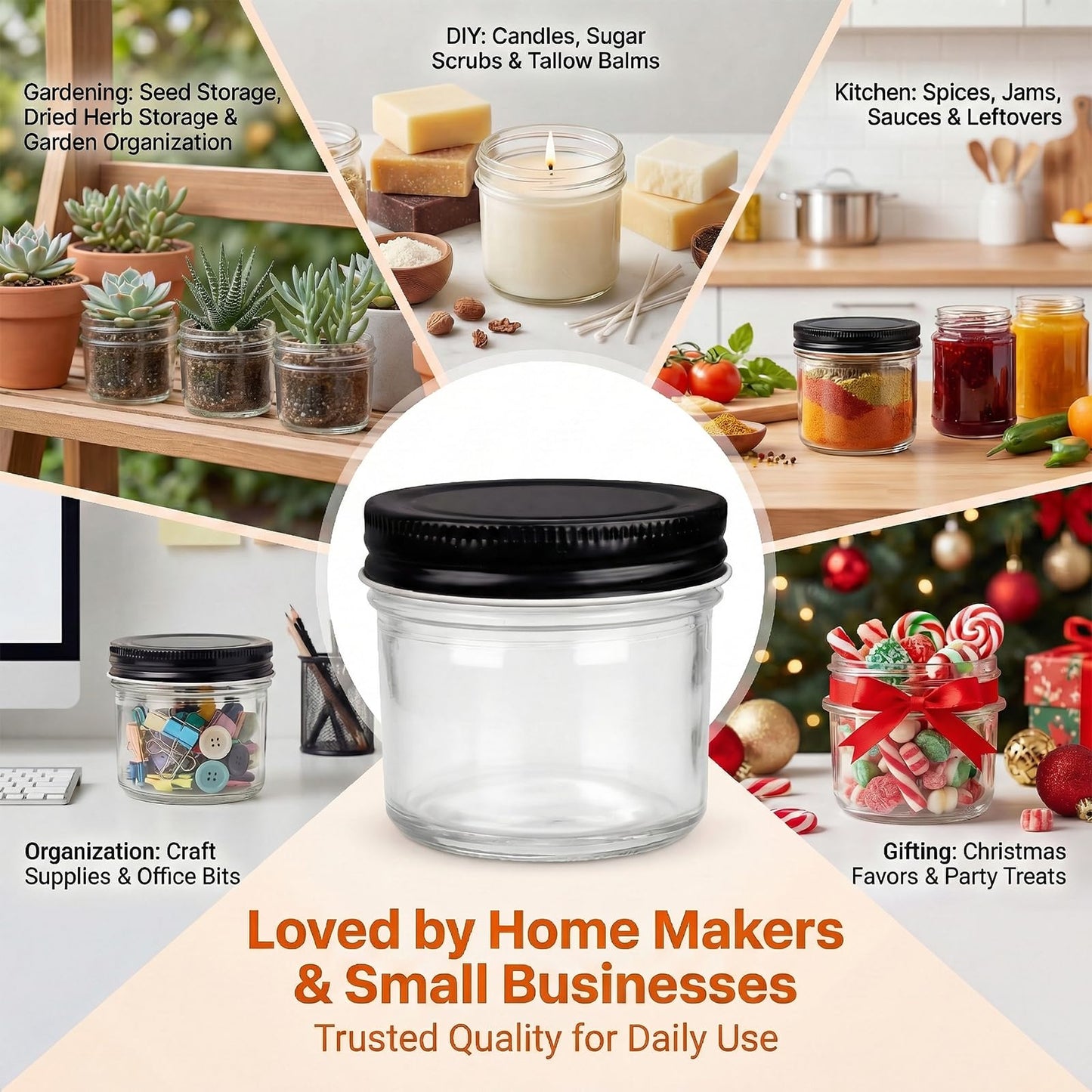 QAPPDA 40 Packs 4oz Glass Mini Mason Jars with Lids(Black), Clear Glass Jars Small Spice Canning Jars for Honey, Jam, Jelly, Wedding Favors, DIY Party Favors, Kitchen Food Storage