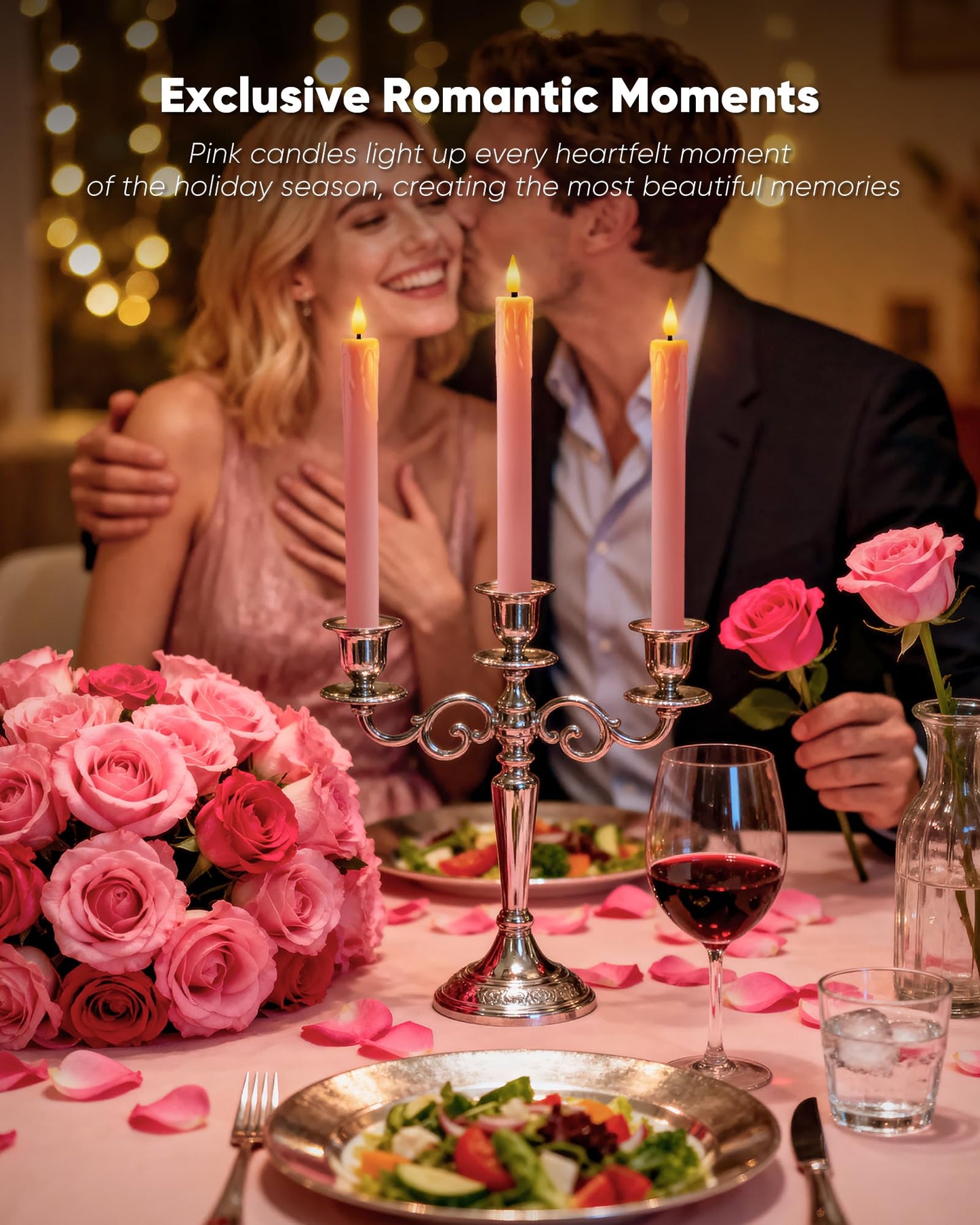 Homemory 6 Pcs Real Wax Pink Flameless Taper Candles with Remote Timer, 9.6 Inches LED Fake Candlesticks, LED Candle with 3D Flickering Flame for Romantic Wedding, Dinner, Xmas Anniversary Decor