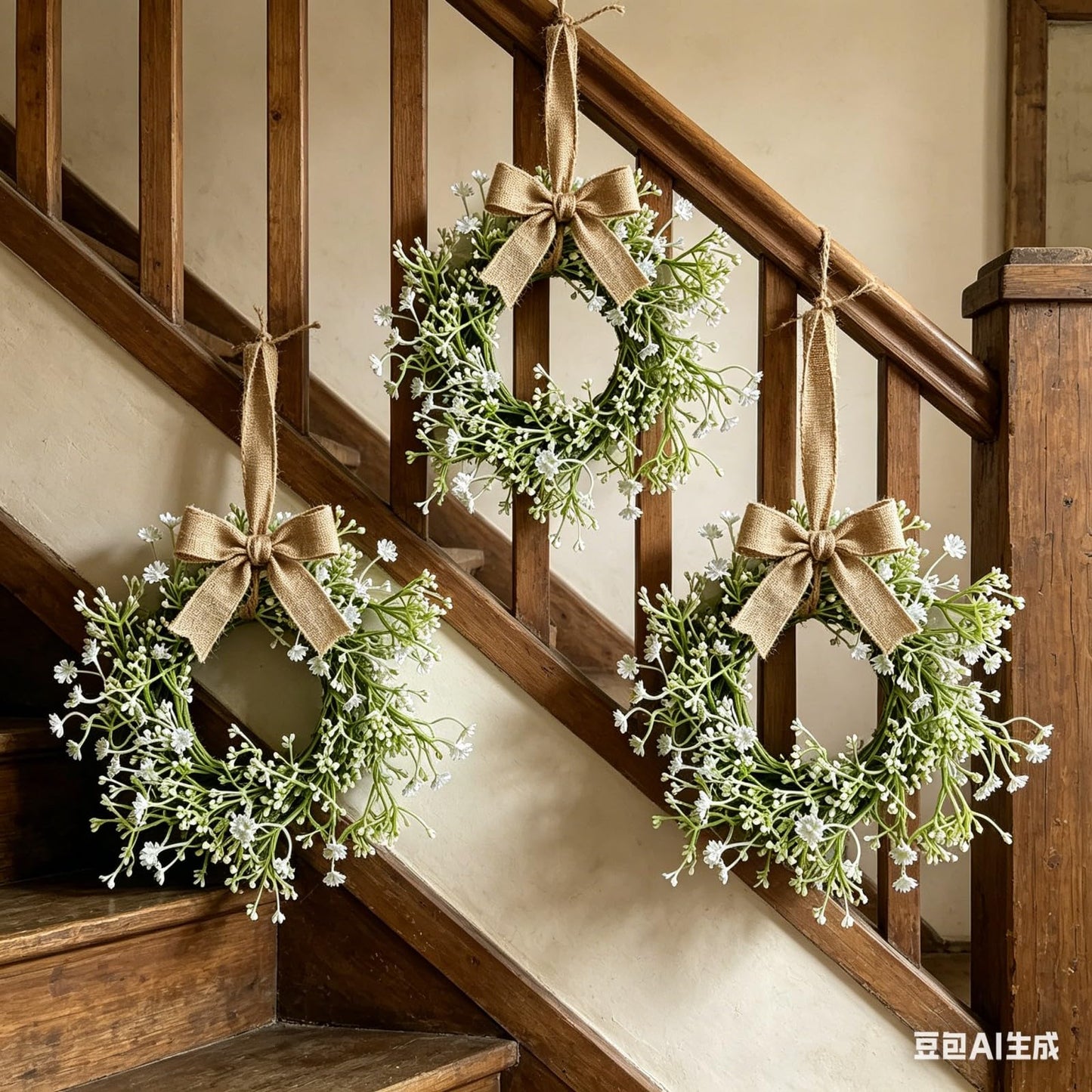 12 Pcs Mini Baby Breath Hanging Wreaths Gypsophila Candle Rings Pillar Holder Wreath Artificial Flower Spring Summer Floral Wreath for Wedding Farmhouse Porch Cabinets Table Decoration