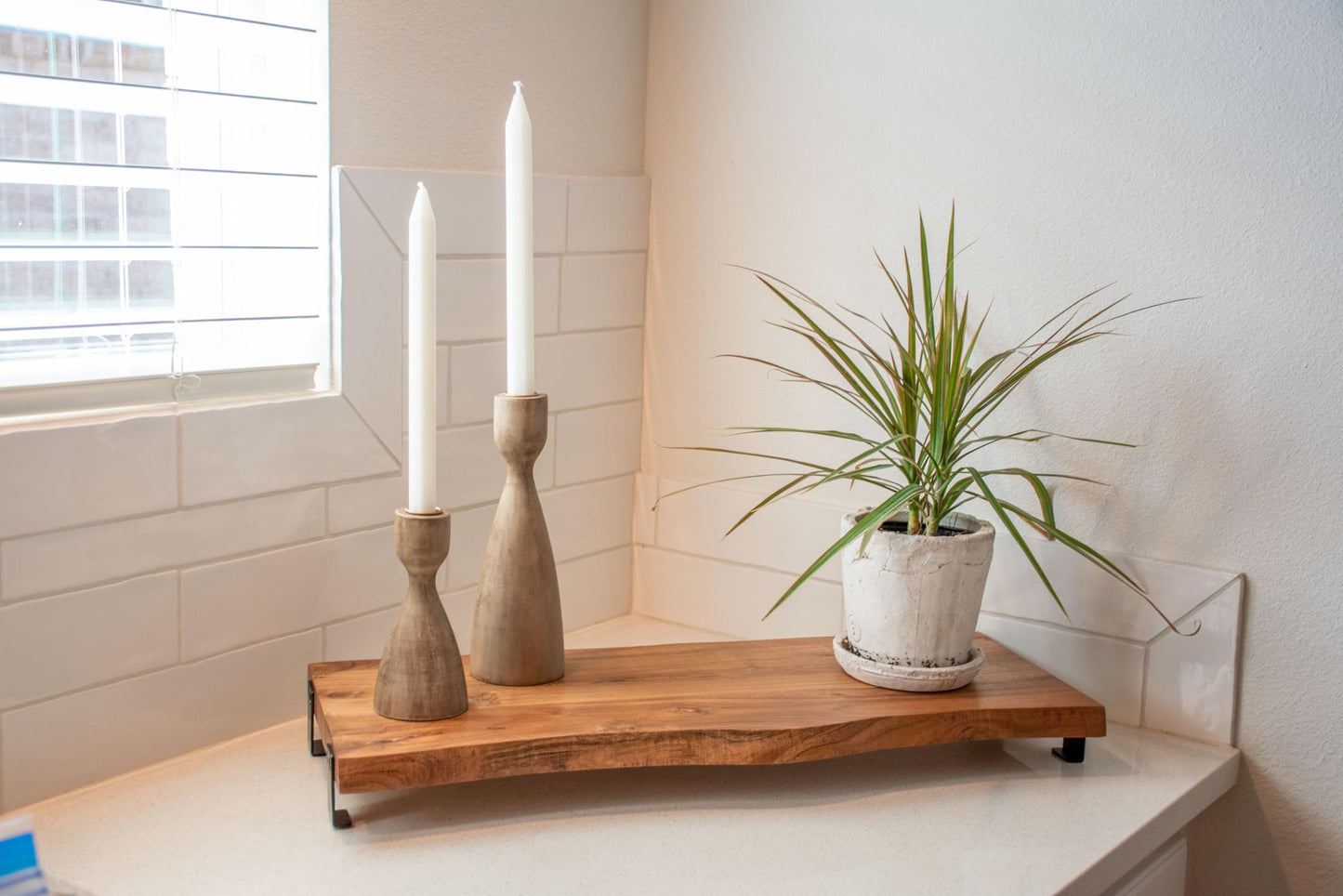 Karma, Acacia Wood Turned Candle Holder, Wooden Rounded Turned Candle Holders, Large Bleached