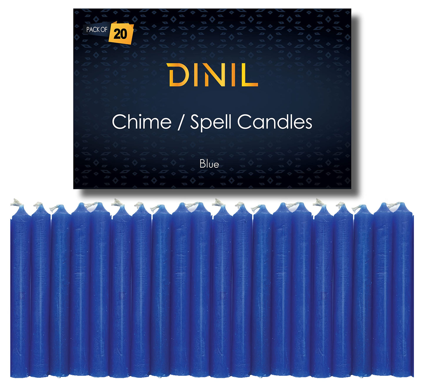 Dinil – Set of 20 Blue Spell & Chime Candles – Premium Mini Taper Candles for Rituals, Prayer, Birthdays, Meditation, Altar, Spells, Chime Candles - 4 Inch Tall, Unscented (Blue)