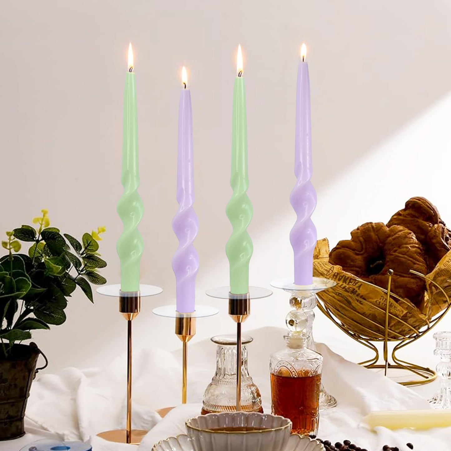 9 Inch Taper Candles Spiral Candles Handmade Unscented Smokeless 2 Pack Candlesticks Twisted Candlesticks for Wedding Dinner Decoration(Green)