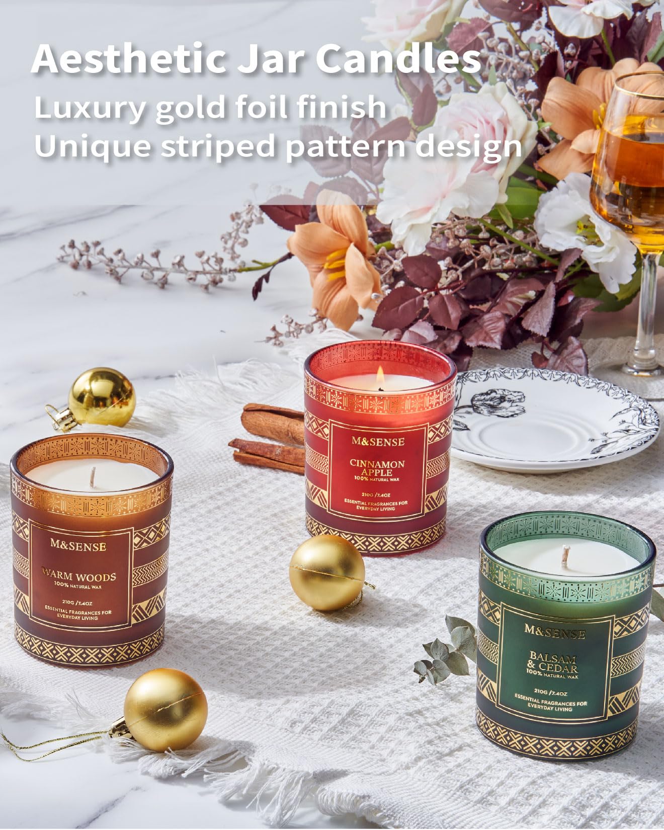 M&SENSE Warm Wood Christmas Soy Candle, 7.4oz 45 Hour Burn Time, Winter Home Fragrance Candle for Men & Women, New Year Holiday Gifts