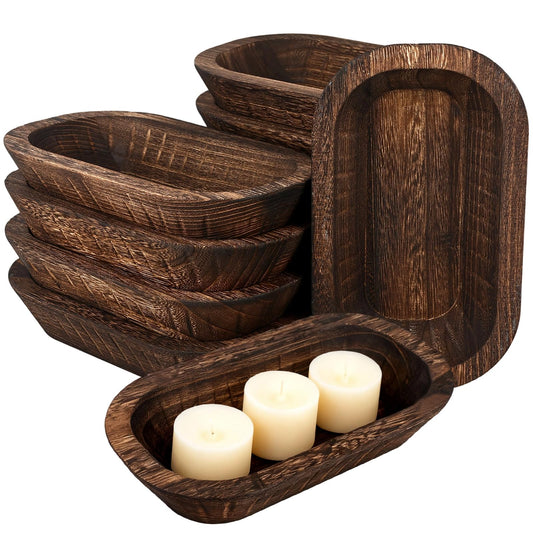 ONESIXEC 10 Pack Wood Decorative Bowls Long Heavy Handmade Carved Key Bowl for Entryway Table Home Decor Rustic Boho Decor Bowls for Candle Making Potpourri Catch (9.4" x 5.5" x 1.7")