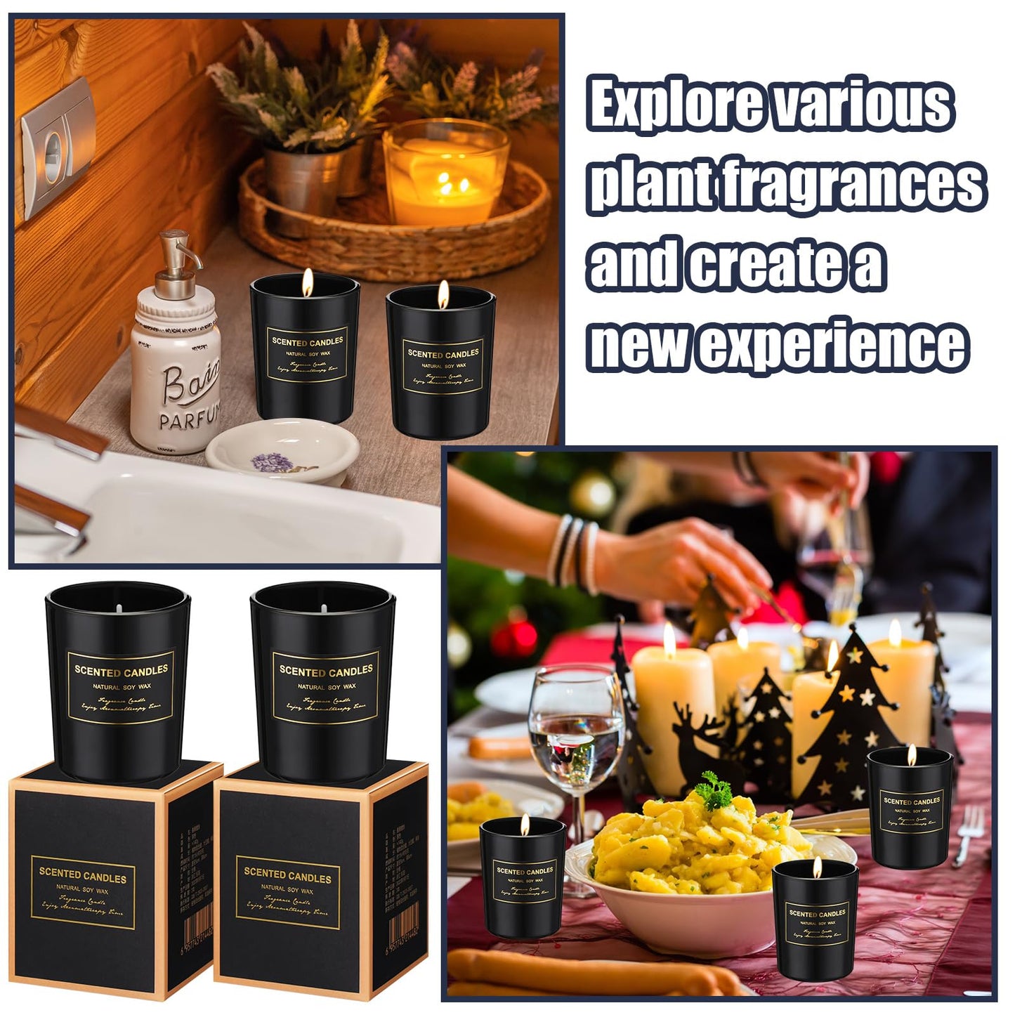 MTLEE 48 Pcs Scented Candles Bulk End of Year Teacher Thank You Gift Candles Wedding Aromatherapy Soy Wax Jar for Birthday CNA Week Appreciation Staff Coworker Guest Favor(Black)