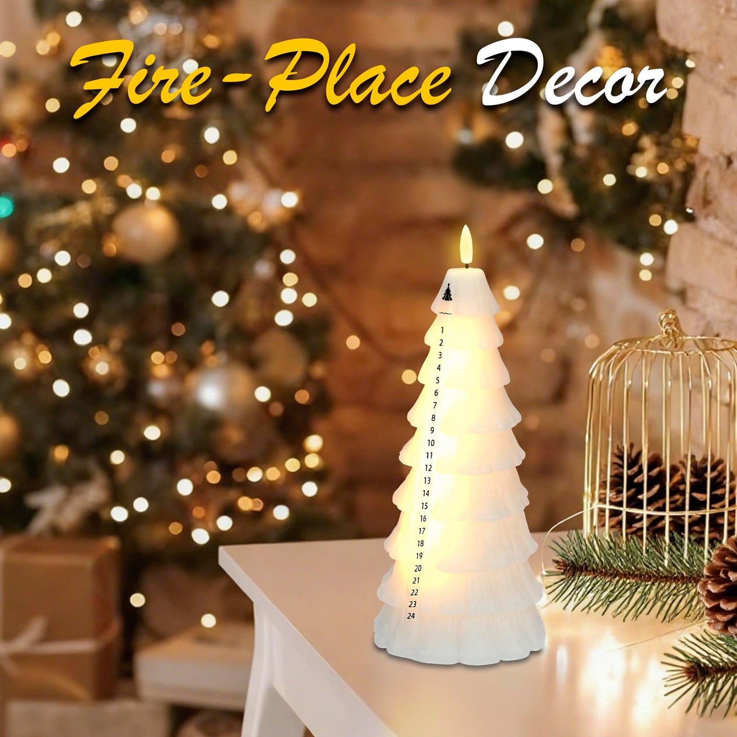 Flameless Christmas Countdown Candles with Remote, 3D Flickering Flame Christmas Tree Battery Operated LED Advent Calendar Candle, 24-day Automatic Xmas Countdown, Christmas Decoration for Home