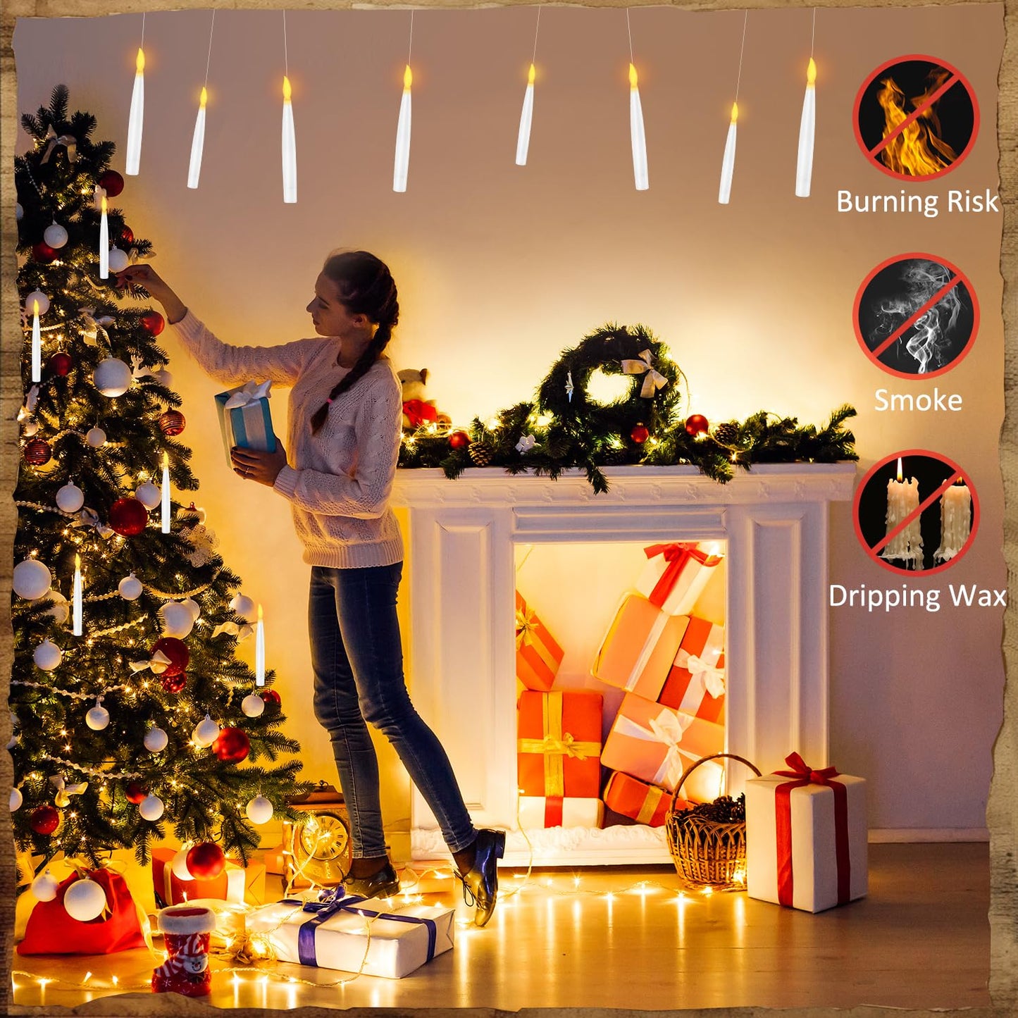 Floating Candles with Wand, 12 Pcs Magic Hanging Candles Halloween LED Taper Candles Battery Operated Floating Flameless Candles Floating Candles Hanging for Halloween Decorations