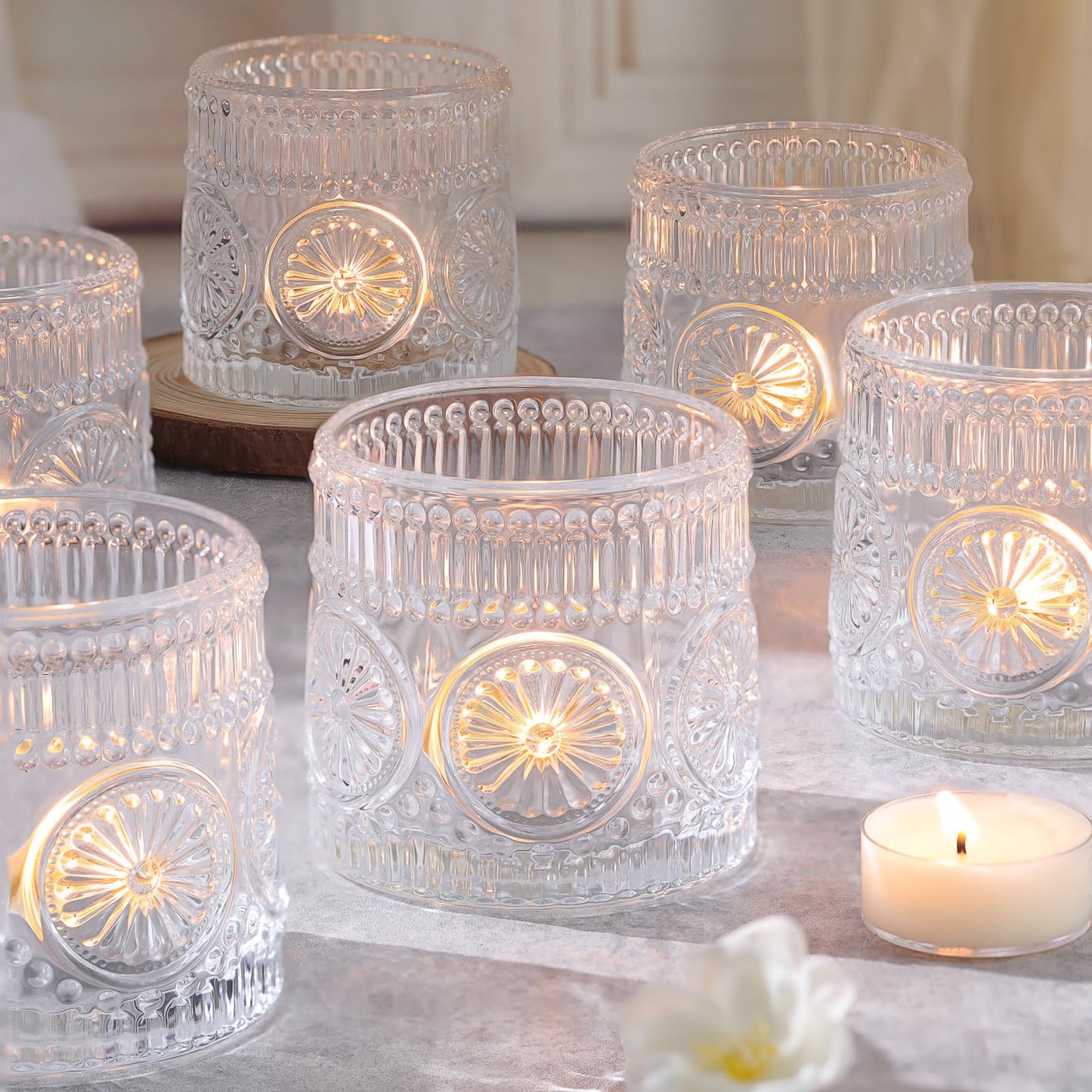 Sunnyfuture 6Pcs Large Votive Candle Holders Clear Glass Tealight Candle Holders for Wedding, Table Centerpiece, Party, Birthday, Home Decor