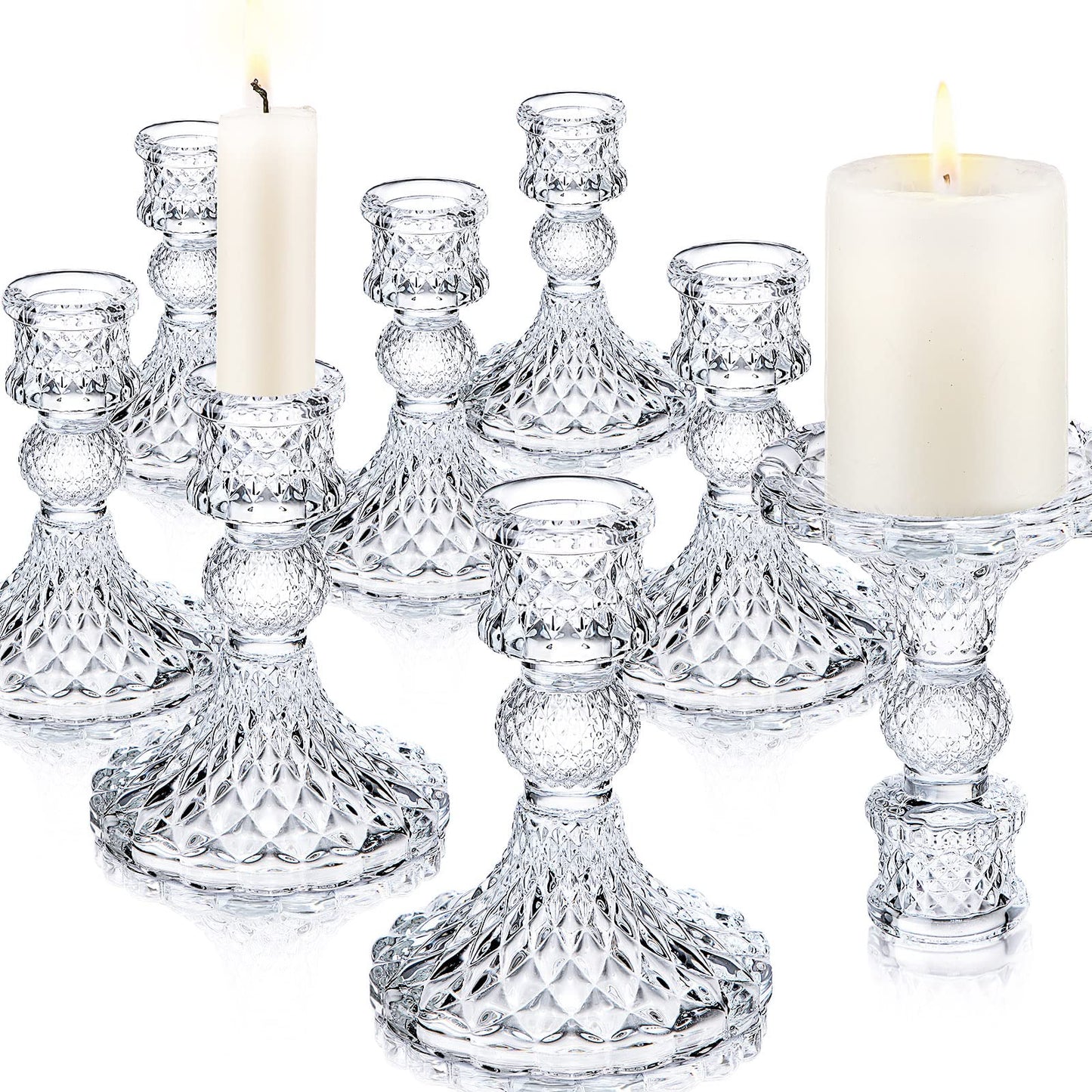 Sieral 24 Pcs Clear Taper Candle Holders 4'' Tall Glass Candlestick Holders Bulk Crystal Decorative Stand Wedding Stick Holder for Anniversary Party Dining Table Festival Decor