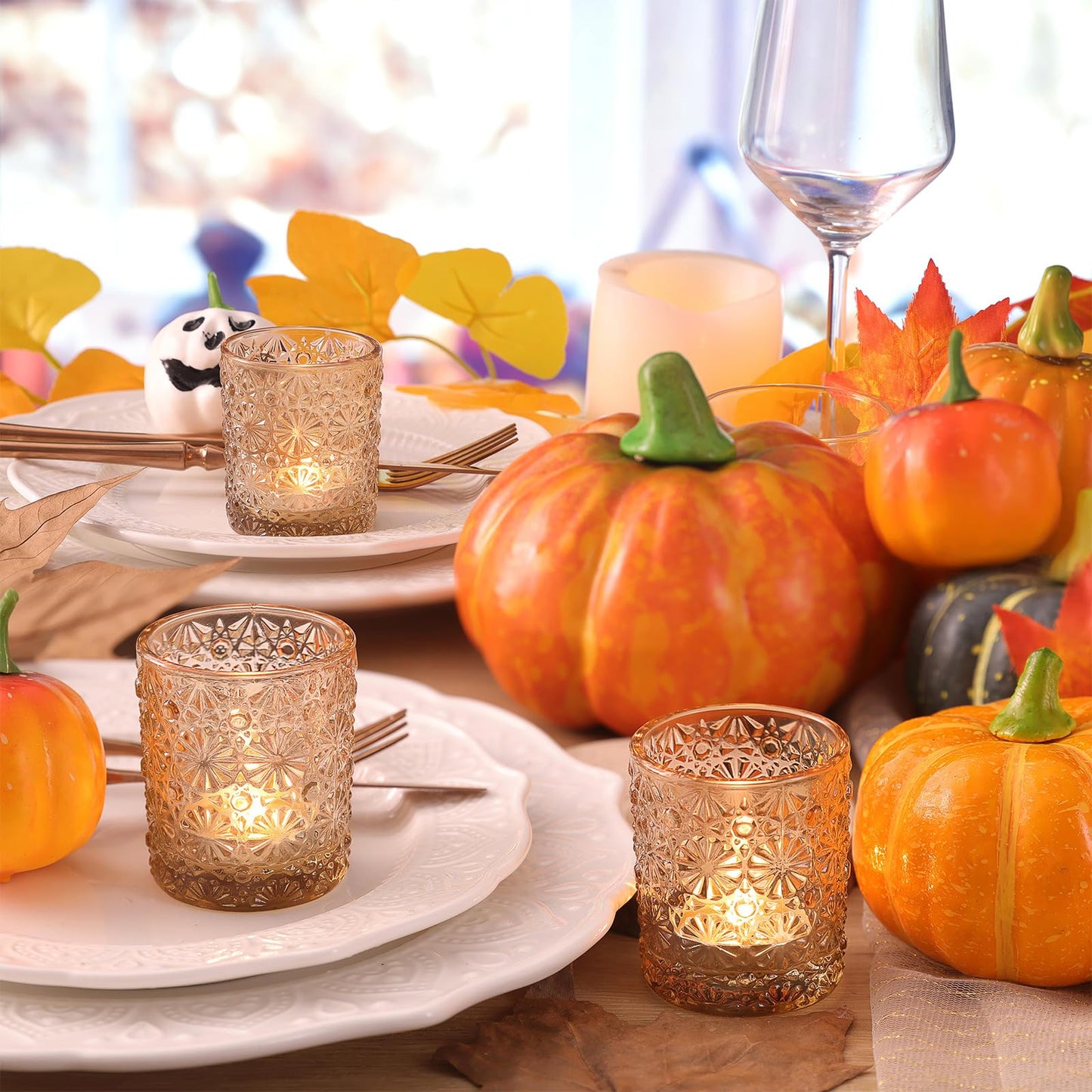 Lanttu 12 Pack Gold Votive Candle Holders, Flower Tea Lights Candles Holders for Wedding Table Centerpieces, Birthday Parties, Anniversary, Bridal Shower and Holiday Decorations