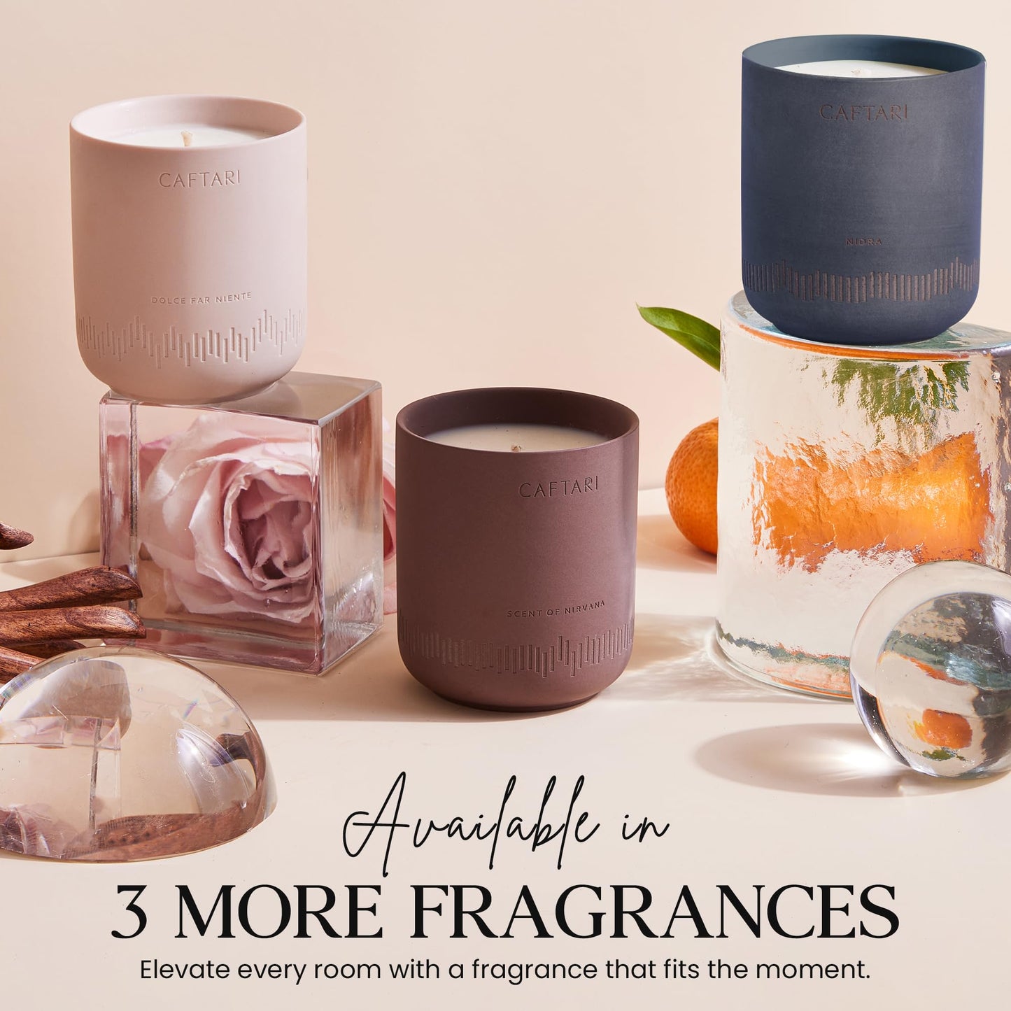 CAFTARI Elixir Scented Candle | Bergamot, Mandarin & Tea Accord | Soy Candles Non Toxic | 60- Hour Burn | Spring Candle | Uplifting Aromatherapy | Ceramic Jar | Luxury Gift for Women | 10.5 oz
